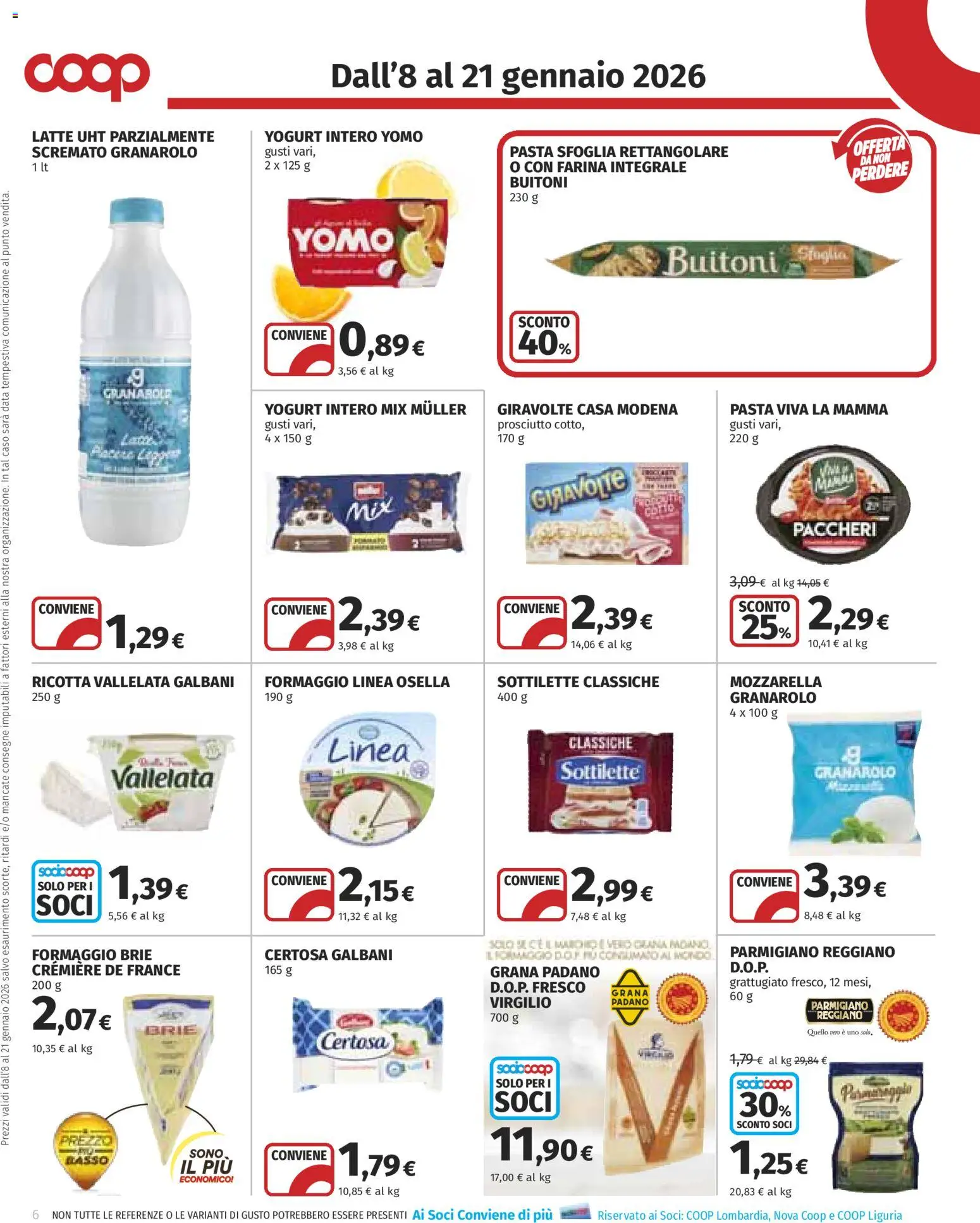 Volantino COOP del 08.01.2026 | Pagina: 6 | Prodotti: Pasta sfoglia, Prosciutto, Ricotta, Parmigiano reggiano