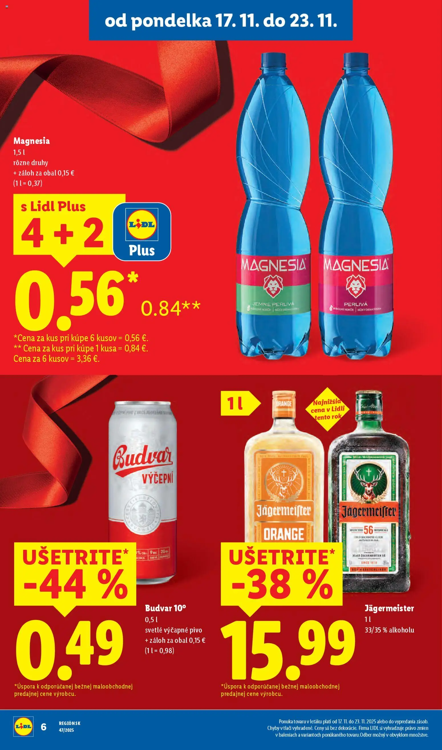 Nové Lidl akcie – leták je platný od 20.11.2025 | Strana: 8 | Produkty: Jägermeister, Pivo, Budvar, Magnesia