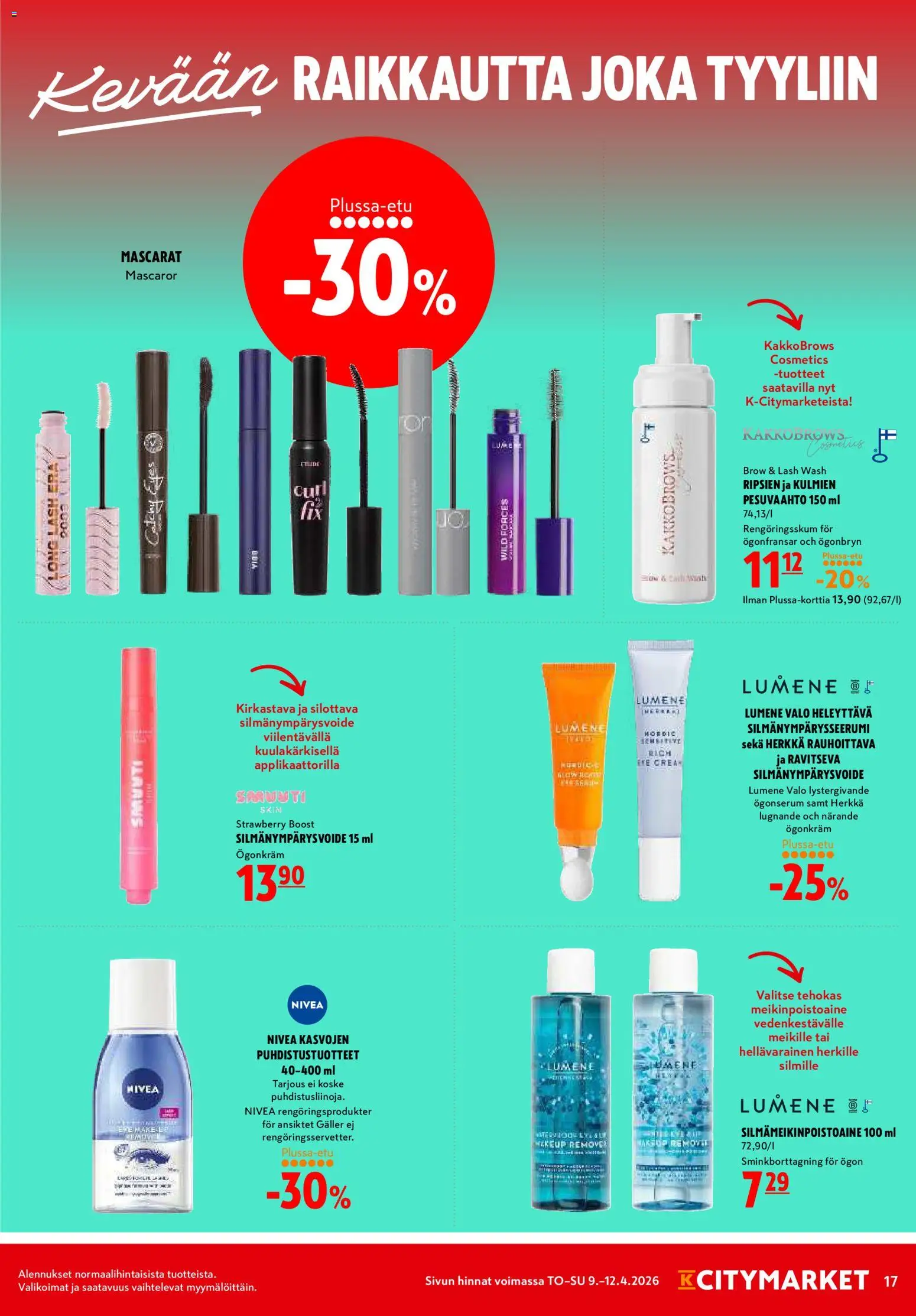 K-Citymarket tarjoukset – voimassa 09.04.2026 alkaen | Sivu: 17 | Tuotteet: Meikinpoistoaine, Silmänympärysvoide