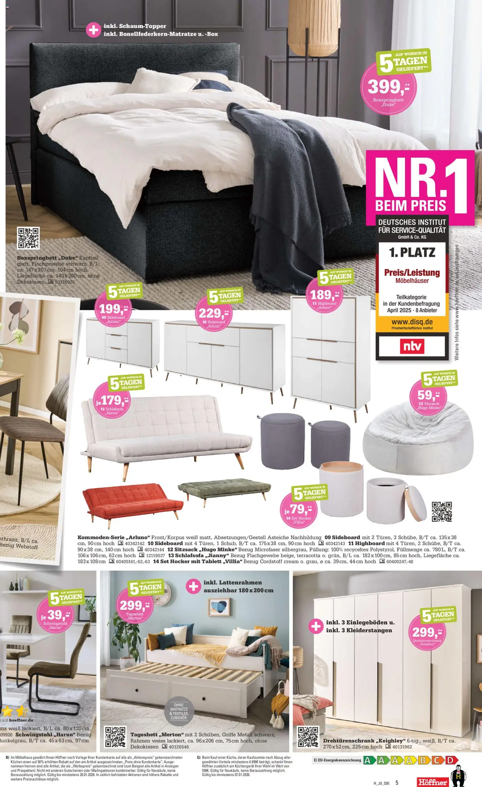 Höffner Prospekt 	 – gültig ab 02.01.2026 | Seite: 5 | Produkte: Sideboard, HIghboard, Box, Kuchen