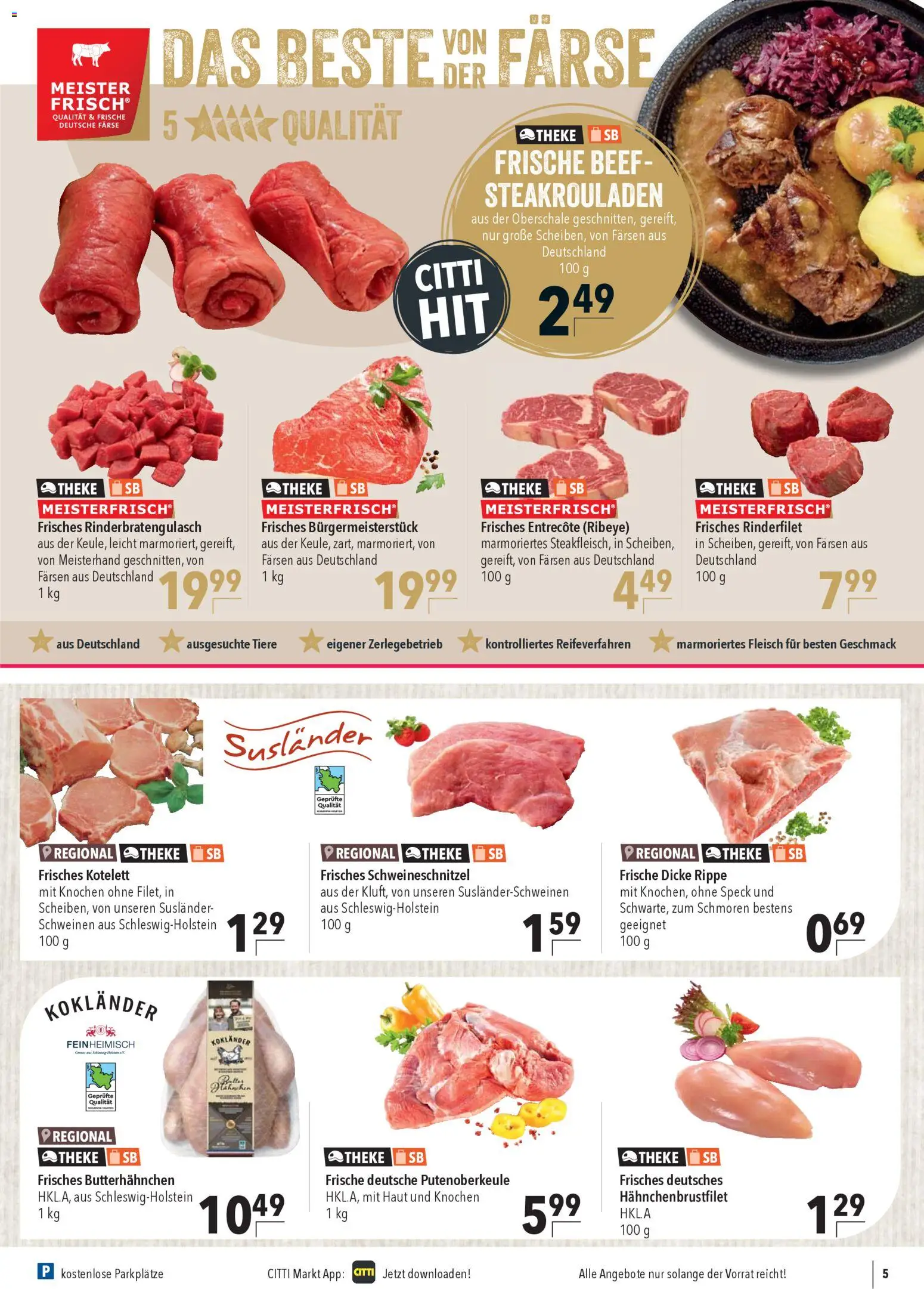 CITTI Markt Prospekt 	 – gültig ab 22.04.2026 | Seite: 5 | Produkte: Theke, Rinderfilet, Entrecote, Fleisch