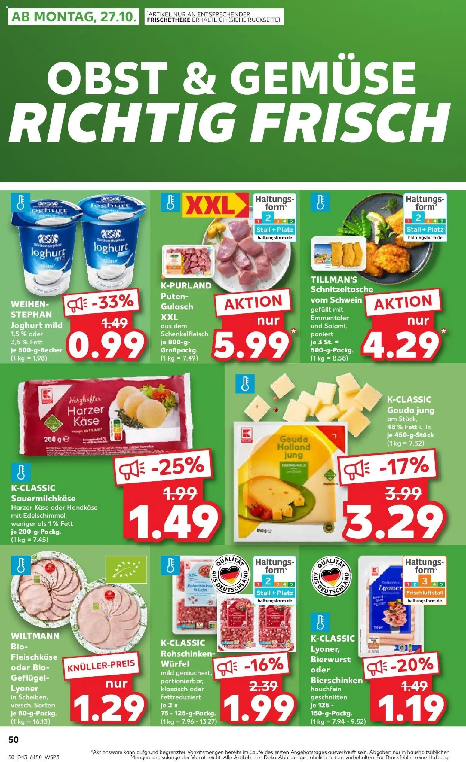 Kaufland prospekt Öhringen	 – gültig ab 23.10.2025 | Seite: 50 | Produkte: Käse, Gouda, Obst, Gulasch