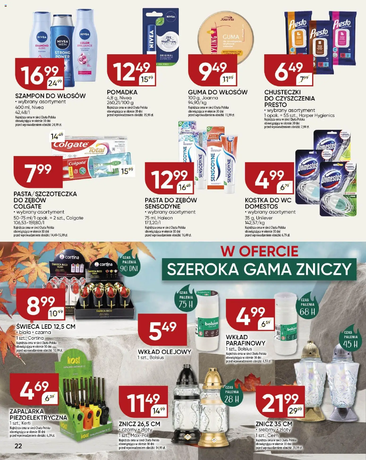 Chata Polska Gazetka od 23.10.2025 | Strona: 22 | Produkty: Pomadka, Domestos, Szampon, Pasta do zębów