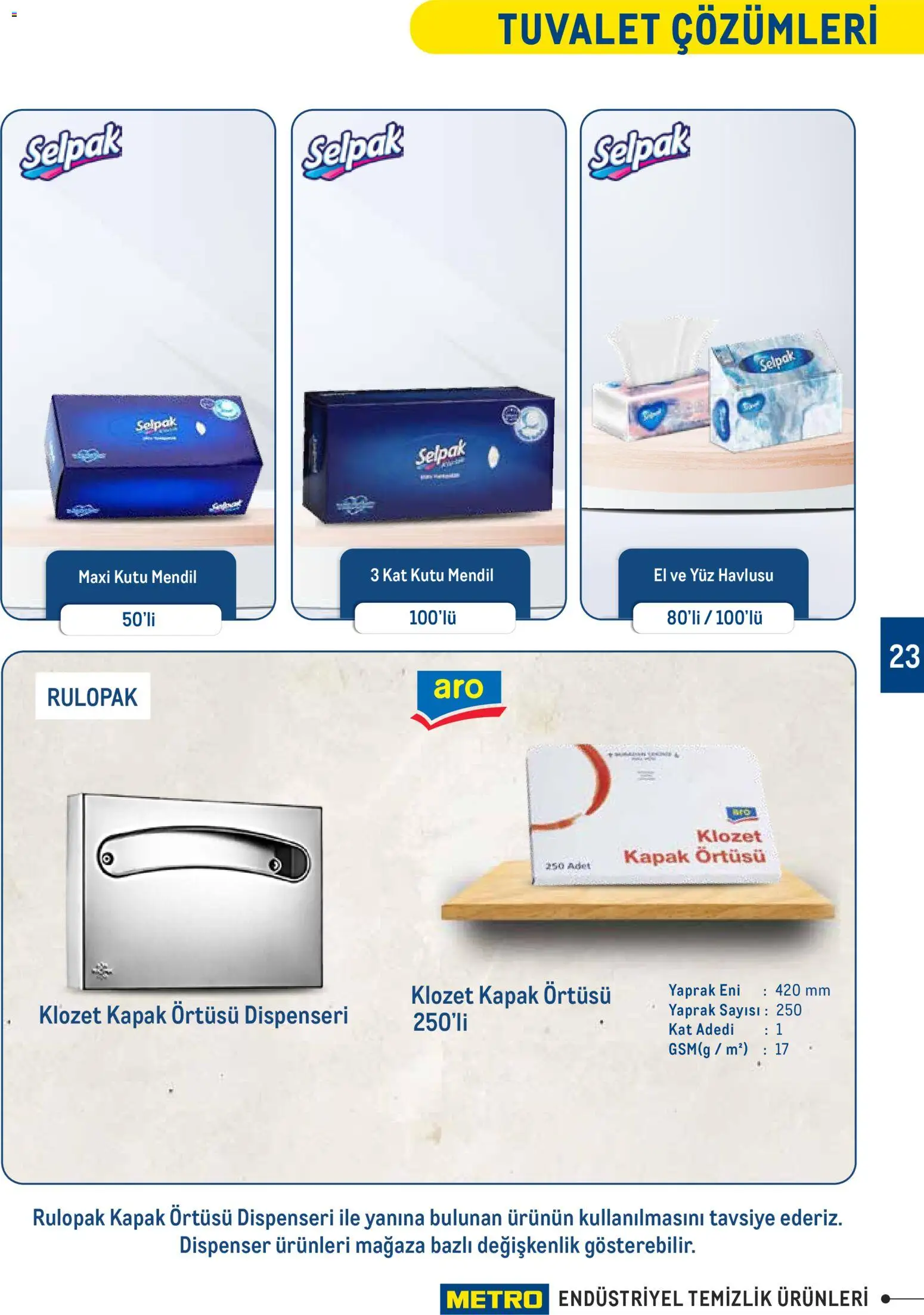 Metro - Endüstriyel Temizlik Ürünleri - 30.12.2025 tarihinden itibaren geçerlidir | Sayfa: 23 | Ürünler: Kutu, Tuvalet, Mendil, Klozet kapak örtüsü