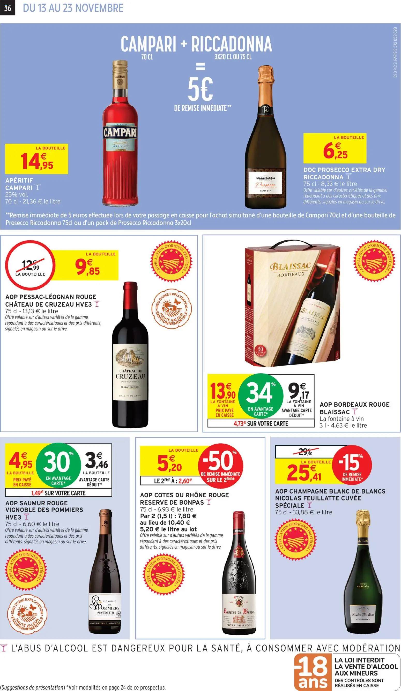 {H1} | Page: 36 | Produits: Aperitif Campari, Champagne, Prosecco, Vin
