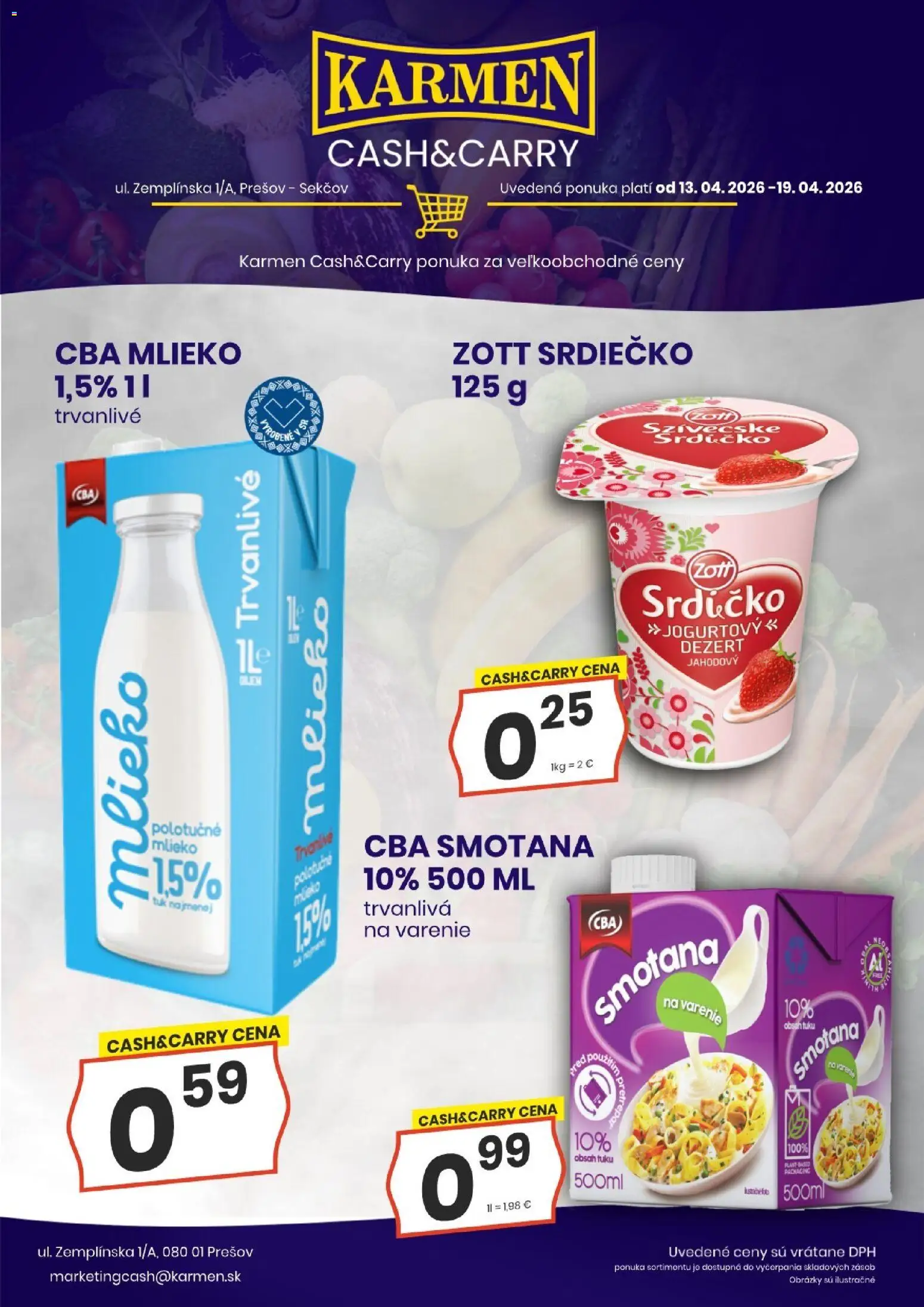 Nové KARMEN CBA akcie – leták je platný od 13.04.2026 | Strana: 6 | Produkty: Mlieko, Smotana