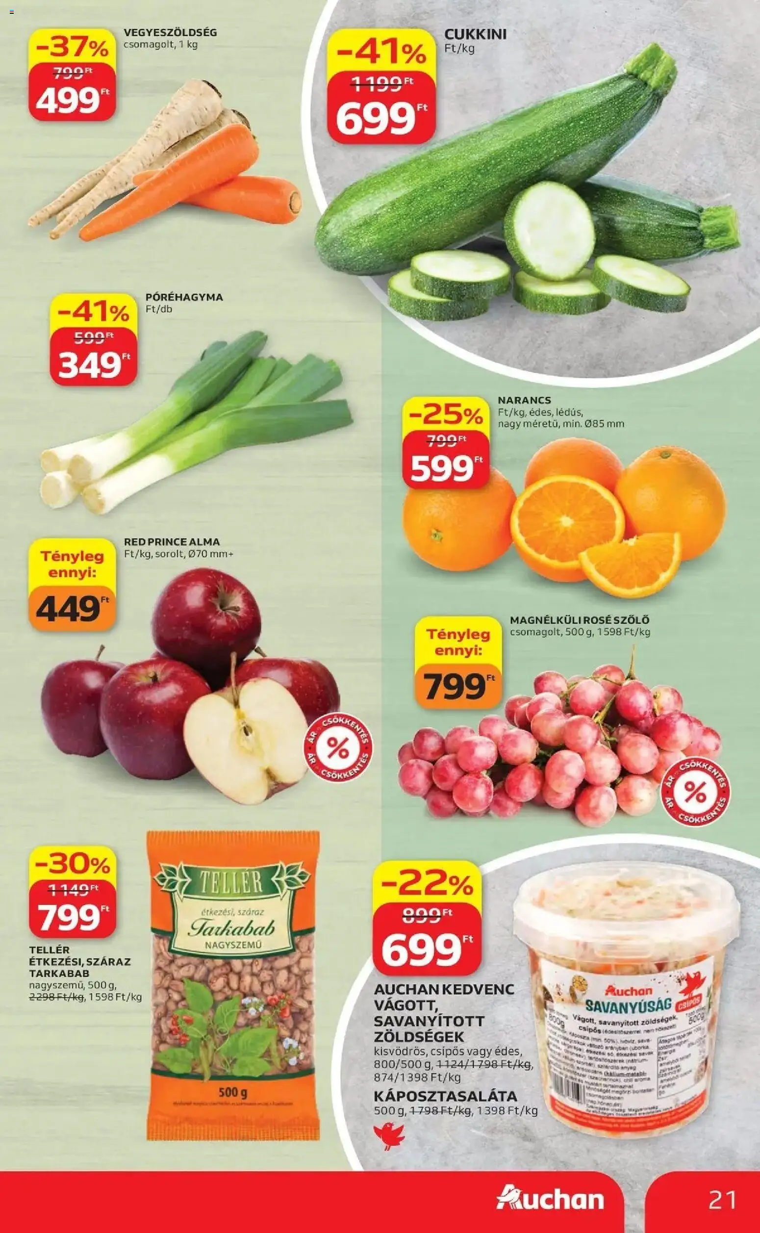 Auchan akciós ujság - amely érvényes a következő dátumtól: 16.04.2026 | Oldal: 21 | Termékek: Szőlő, Cukkini, Alma, Narancs