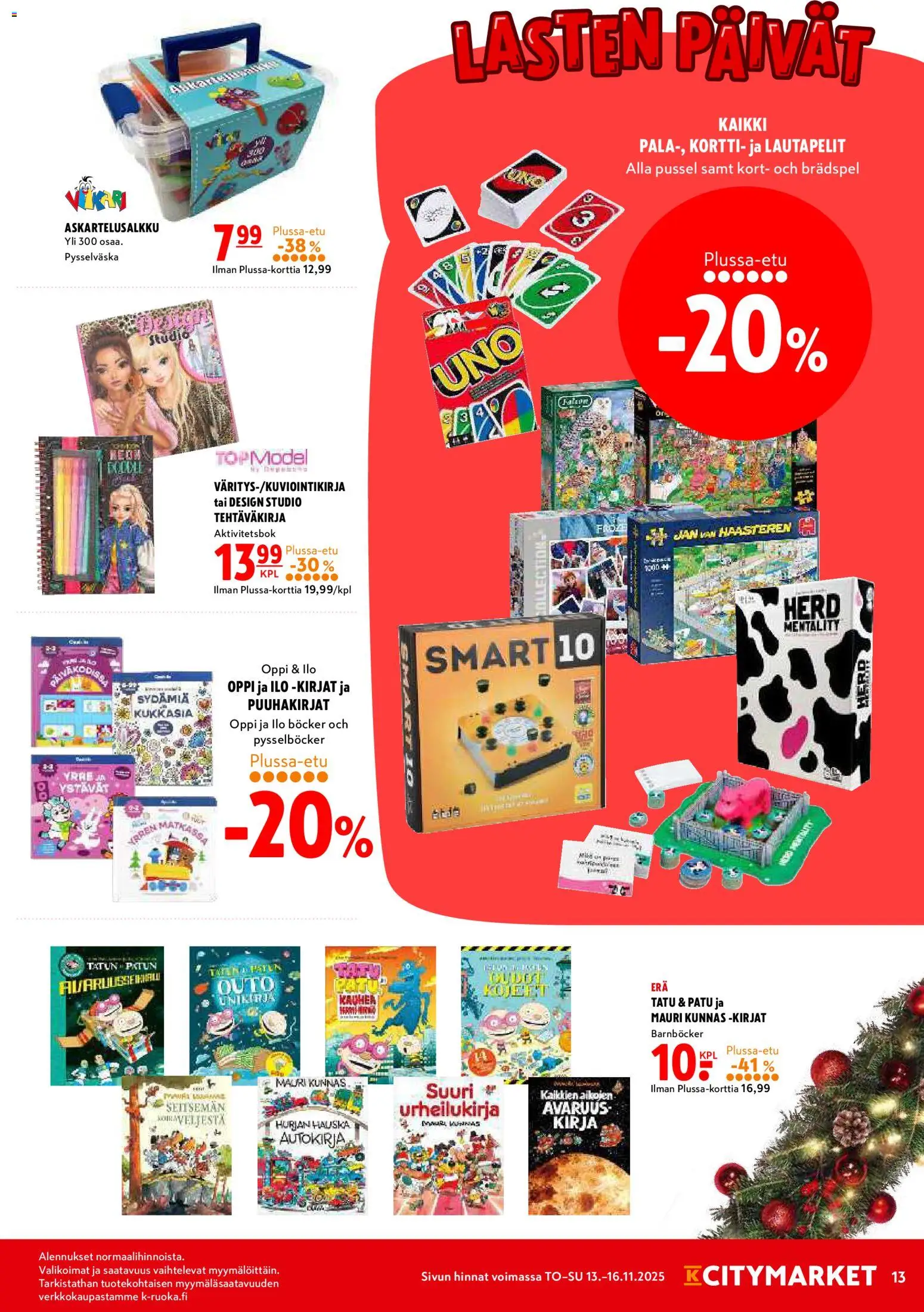 K-Citymarket tarjoukset – voimassa 13.11.2025 alkaen | Sivu: 13 | Tuotteet: Kirja, Lautapelit
