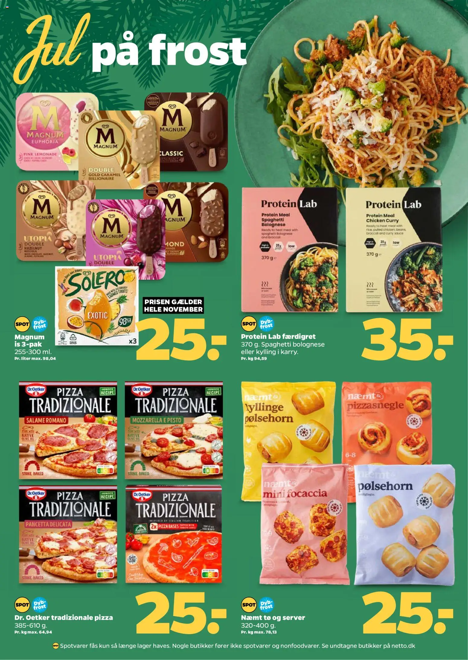 Netto tilbudsavis – gyldig fra 08.11.2025 | Side: 18 | Produkter: Pølsehorn, Spaghetti, Pesto, Focaccia