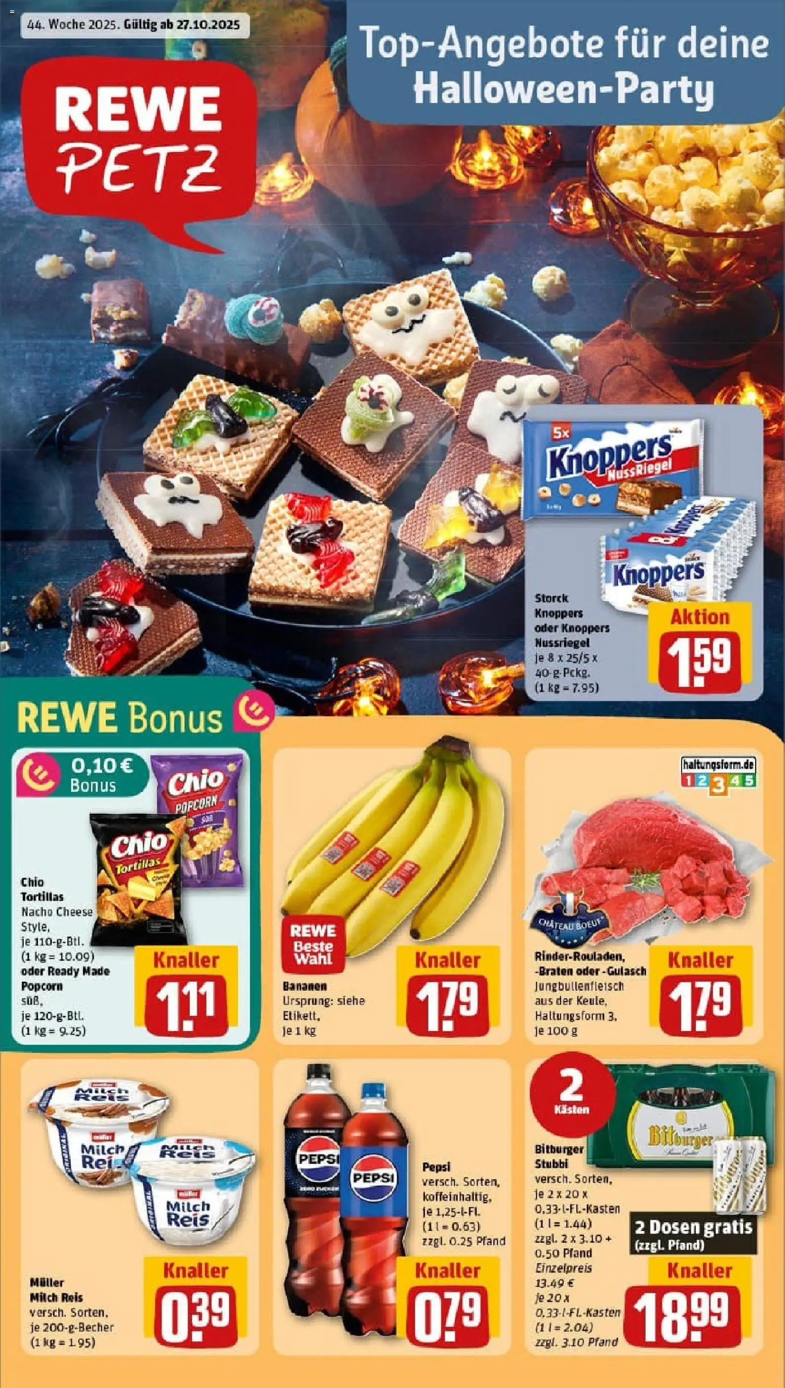 Rewe prospekt Neunkirchen	 – gültig ab 26.10.2025 | Seite: 1 | Produkte: Bitburger, Milch, Knoppers, Reis