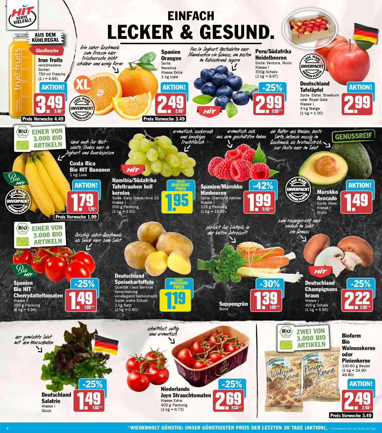 HIT Prospekt 	 – gültig ab 05.01.2026 | Seite: 2 | Produkte: Bananen, Obst, Pasta, Salat