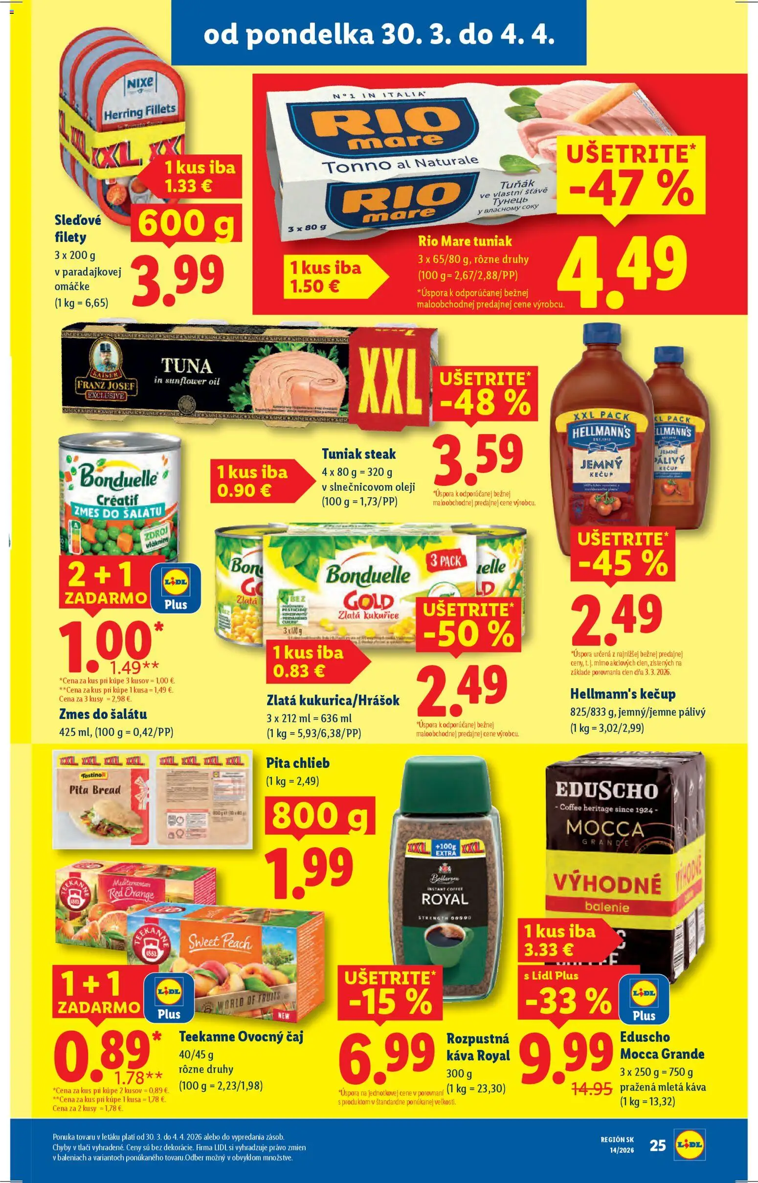 Nové Lidl akcie – leták je platný od 30.03.2026 | Strana: 29 | Produkty: Chlieb, Rio Mare, Kečup, Steak