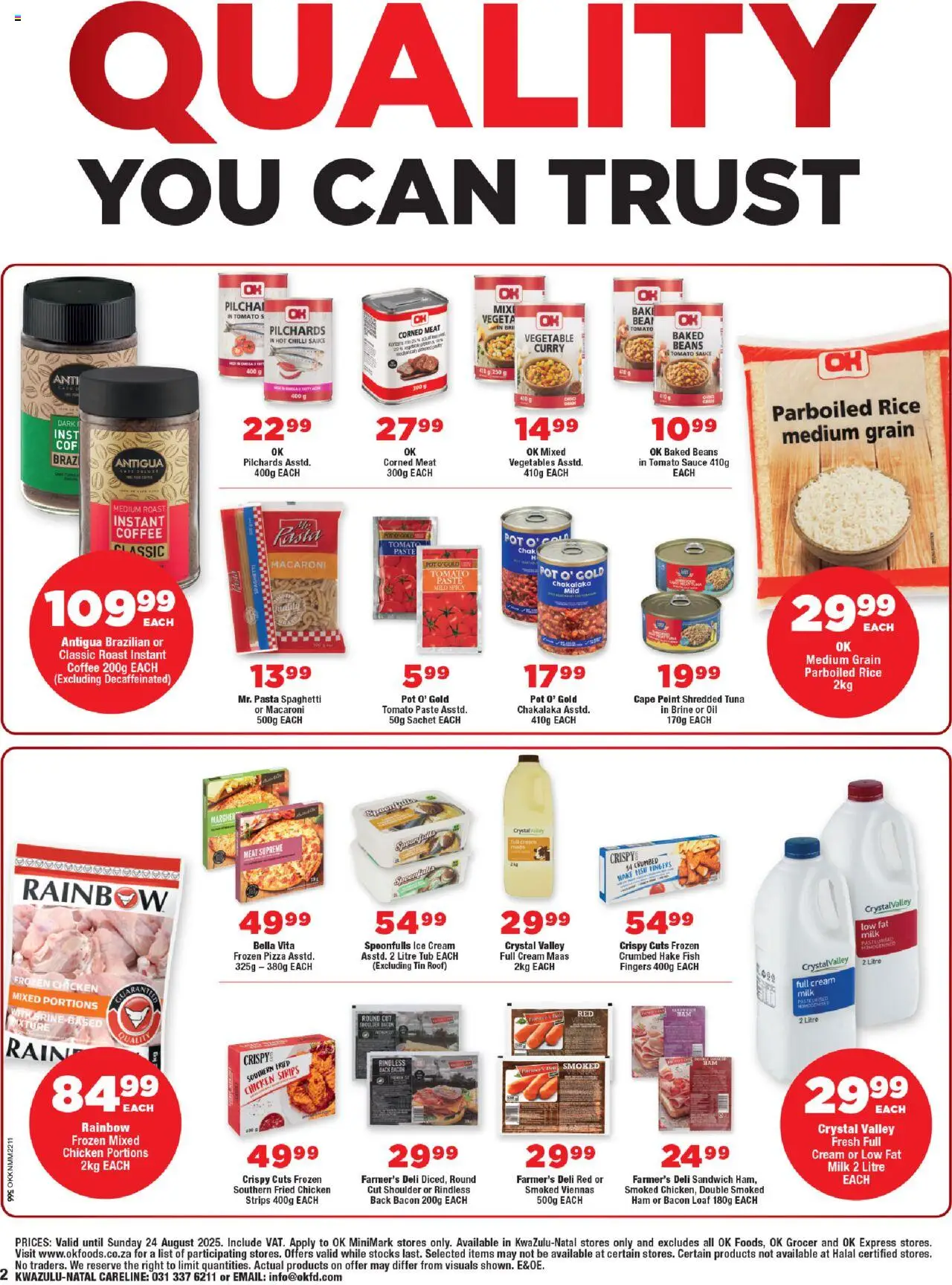 OK Foods KwaZulu-Natal - OK MiniMark │ valid from 13.08.2025 | Page: 2 | Products: Milk, Chicken, Vegetables, Chilli