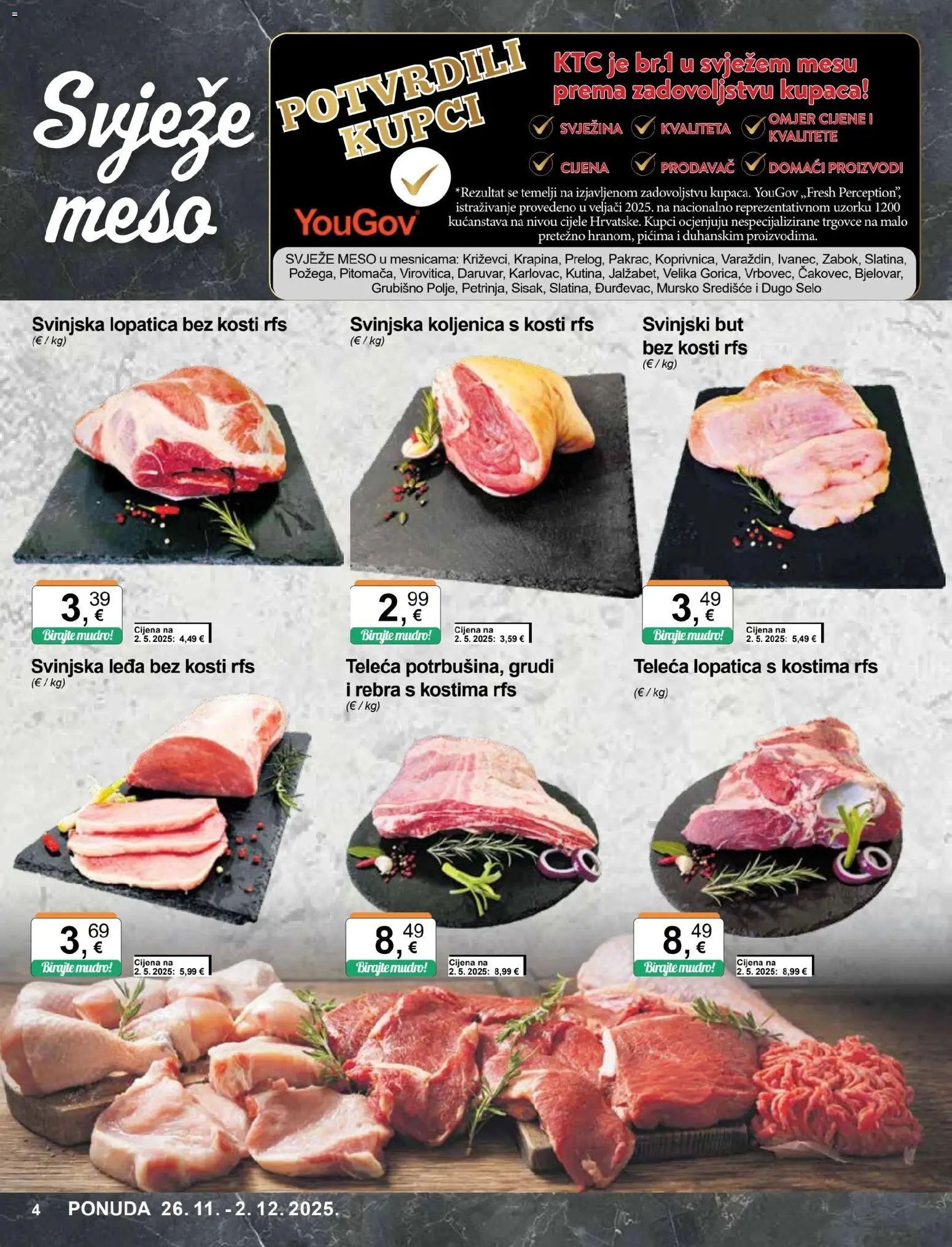 KTC katalog | vrijedi od 26.11.2025 | Stranica: 4 | Proizvodi: Svinjska lopatica, Svinjski but, Meso, Lopatica