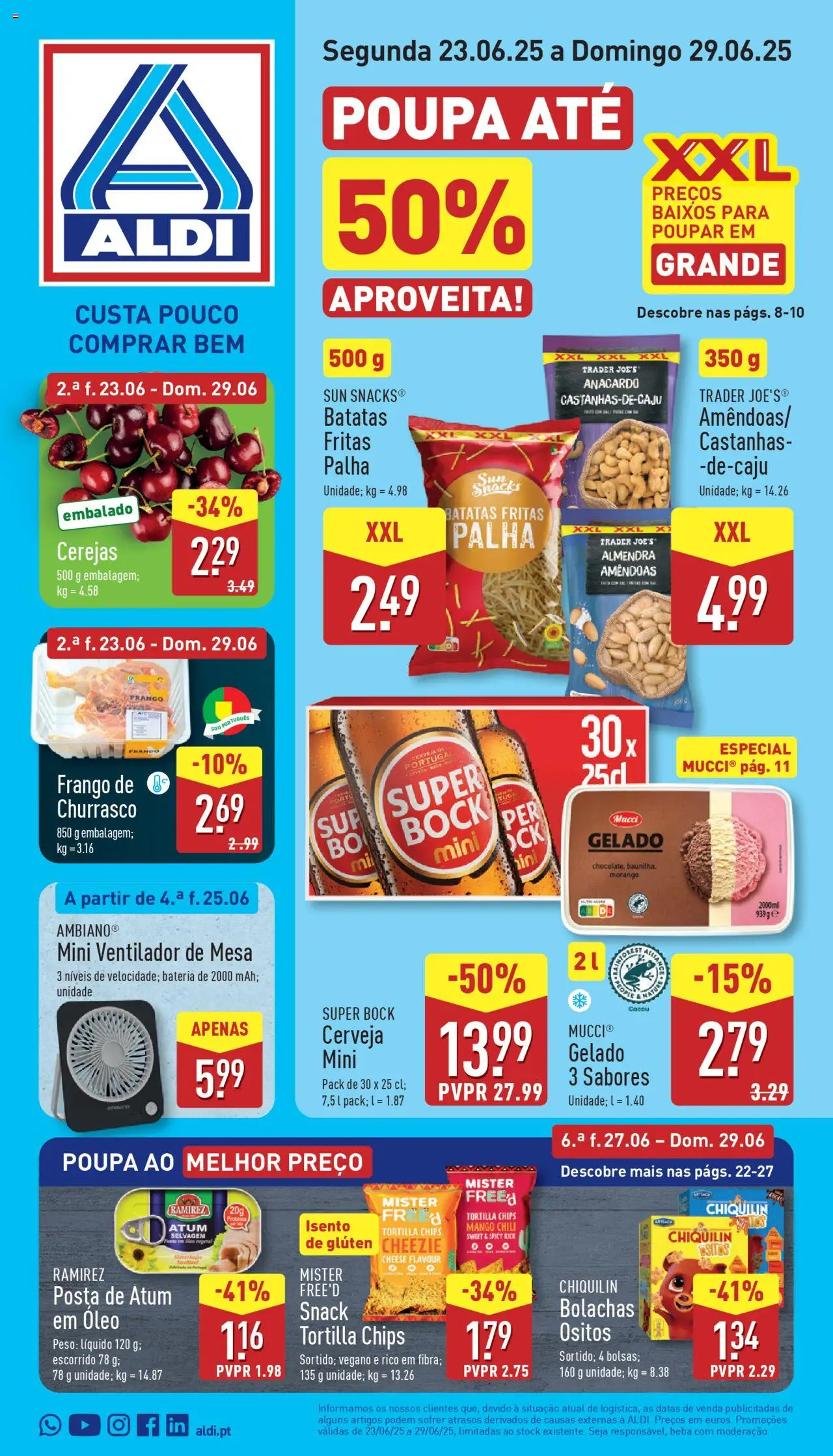 Aldi folheto │ válido de 23.06.2025 | Página: 1 | Produtos: Atum, Frango, Batatas fritas, Proteina