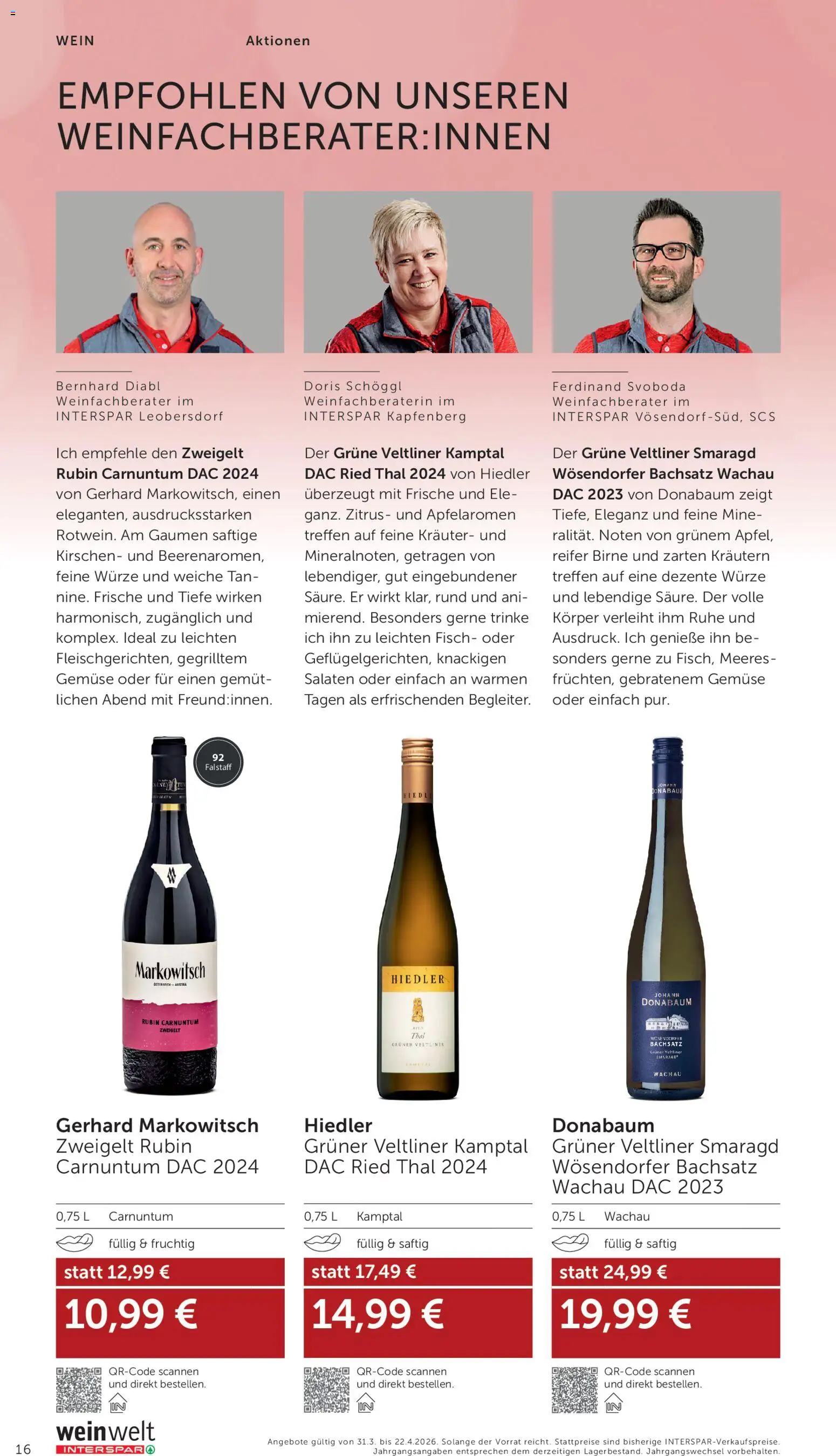 Interspar Wein Welt gültig ab 31.03.2026 | Seite: 16 | Produkte: Gemüse, Birne, Wein, Fisch
