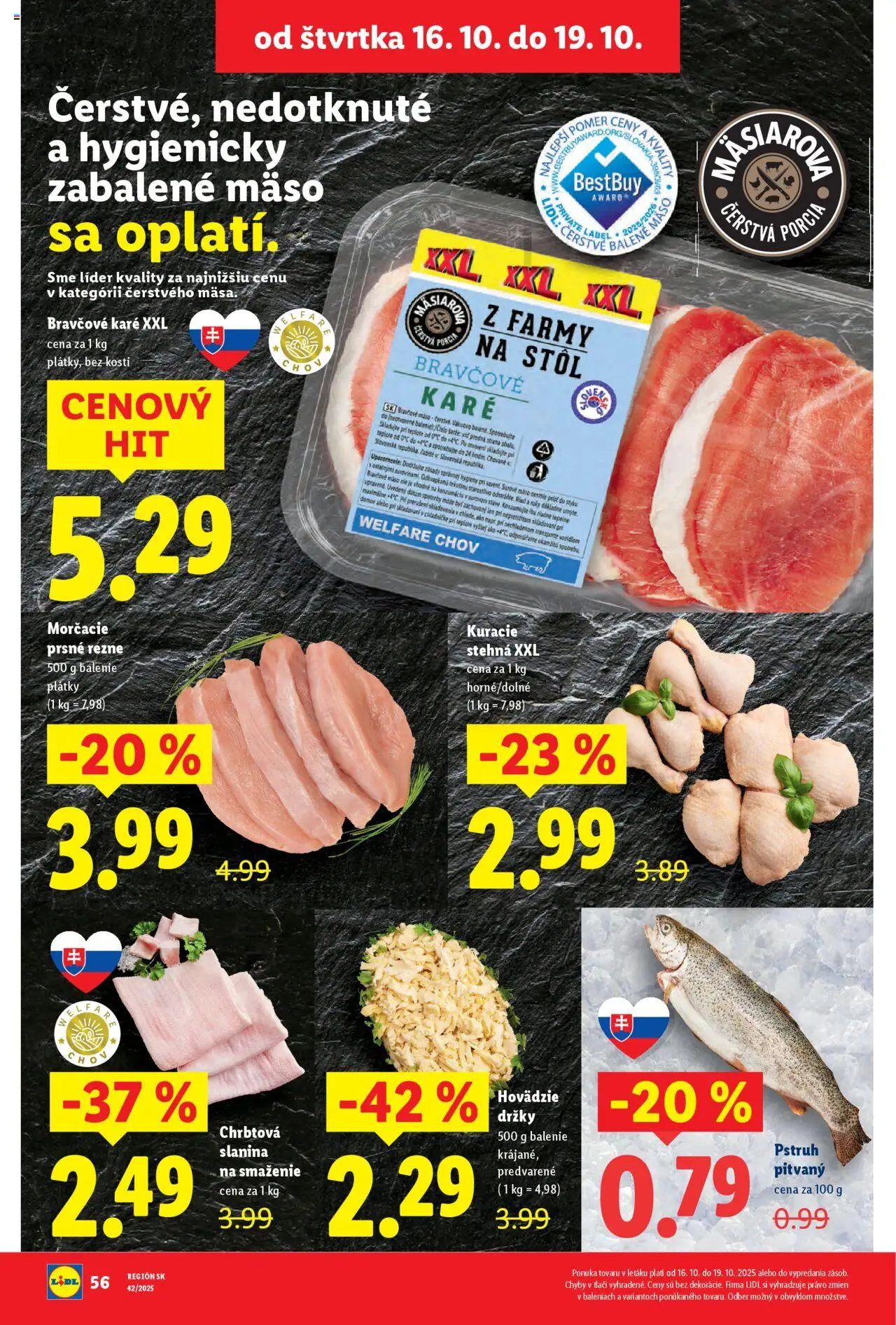 Nové Lidl akcie – leták je platný od 16.10.2025 | Strana: 18 | Produkty: Stôl, Pstruh, Kuracie stehná, Bravčové karé