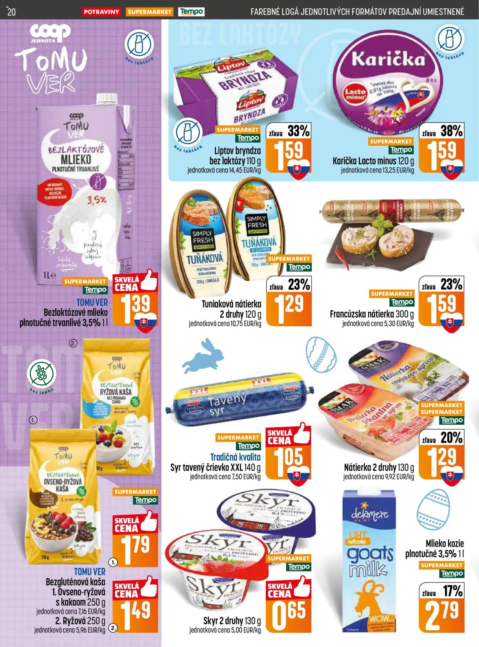Nové COOP Jednota akcie – leták je platný od 26.03.2026 | Strana: 20 | Produkty: Mlieko, Syr, Skyr, Bryndza