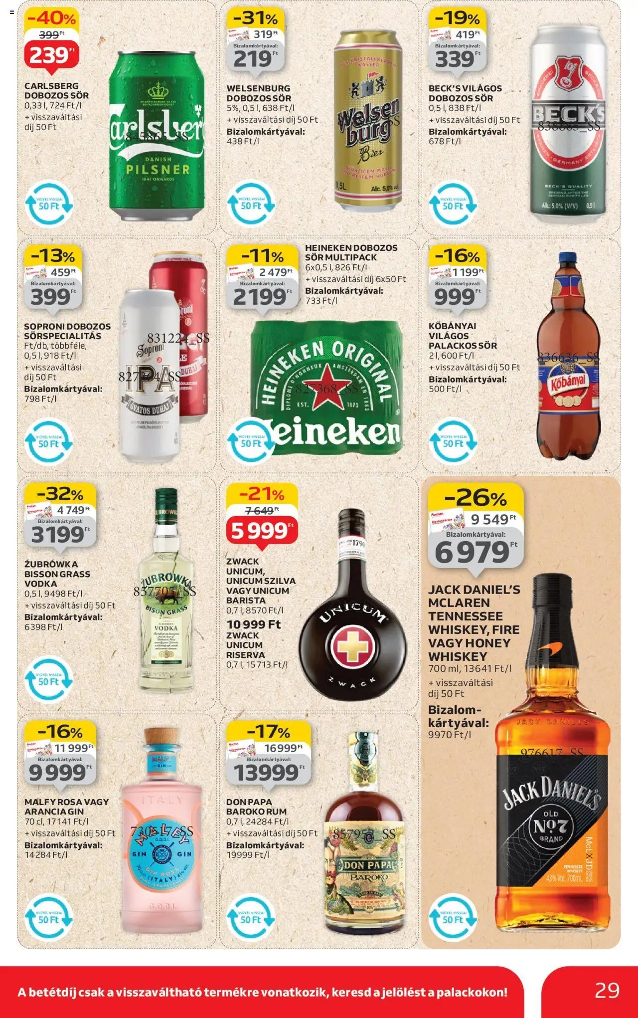 Auchan akciós ujság - amely érvényes a következő dátumtól: 07.08.2025 | Oldal: 29 | Termékek: Heineken, Szilva, Dobozos sör, Vodka