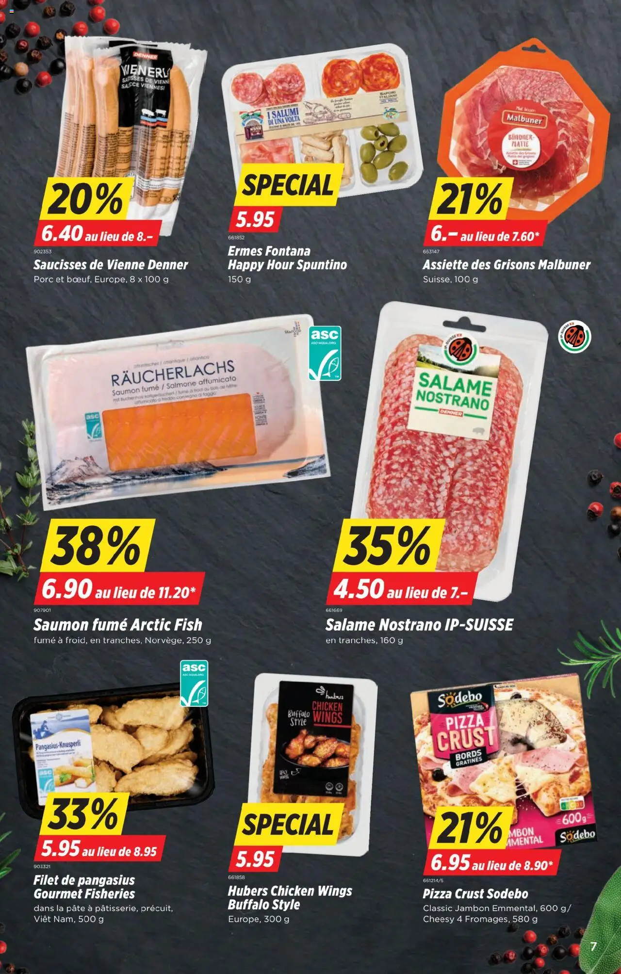 Denner Aktionen FR ab 19.08.2025 | Seite: 7 | Produkte: Räucherlachs, Salami, Pizza