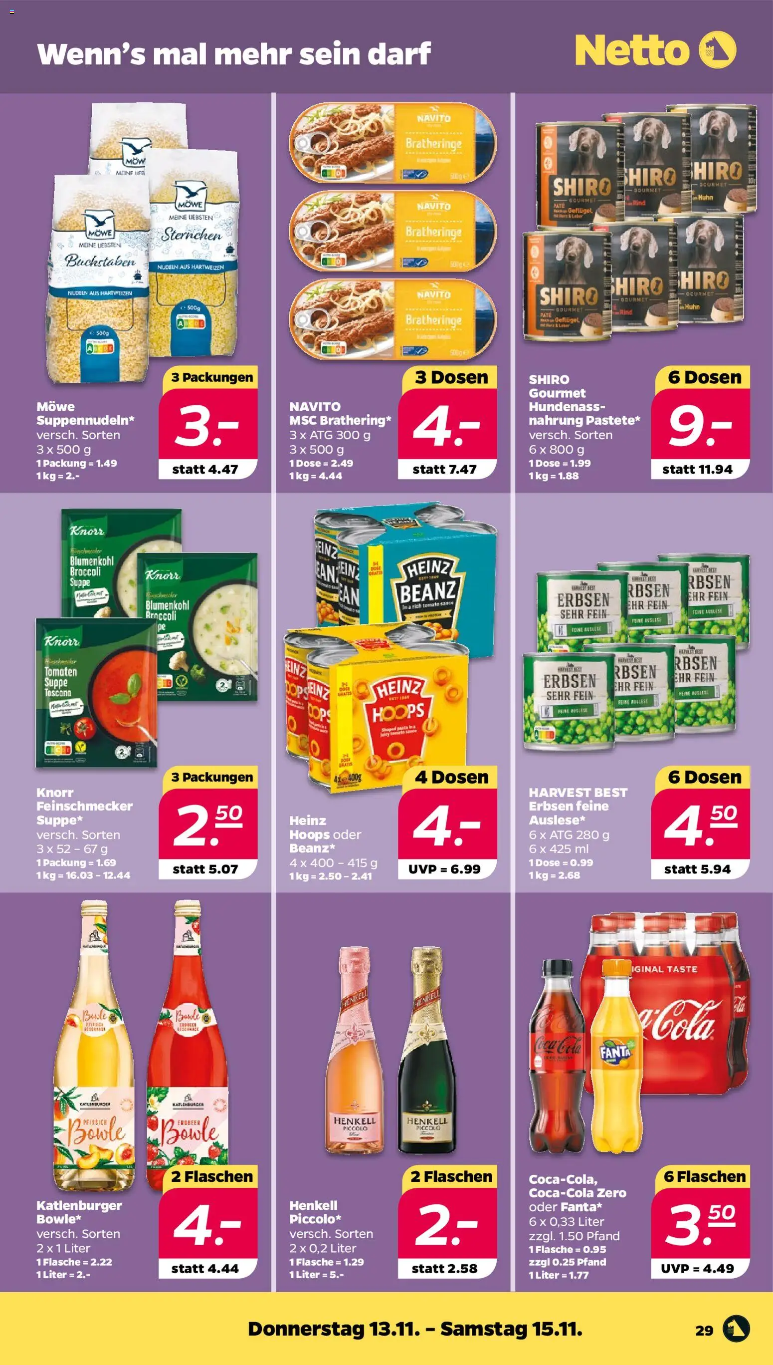 Netto Prospekt 	 – gültig ab 10.11.2025 | Seite: 31 | Produkte: Cola, Tomaten, Blumenkohl, Erbsen