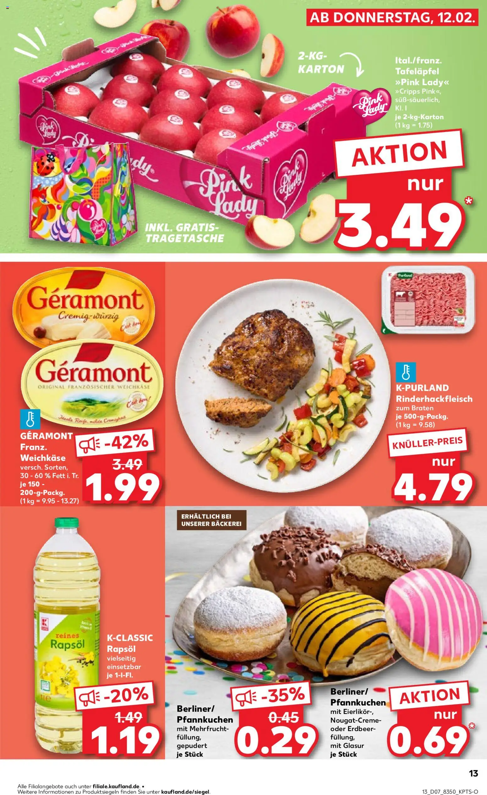 Kaufland prospekt Potsdam	 – gültig ab 15.02.2026 | Seite: 13 | Produkte: Geramont, Bäckerei, Rapsöl, Pfannkuchen