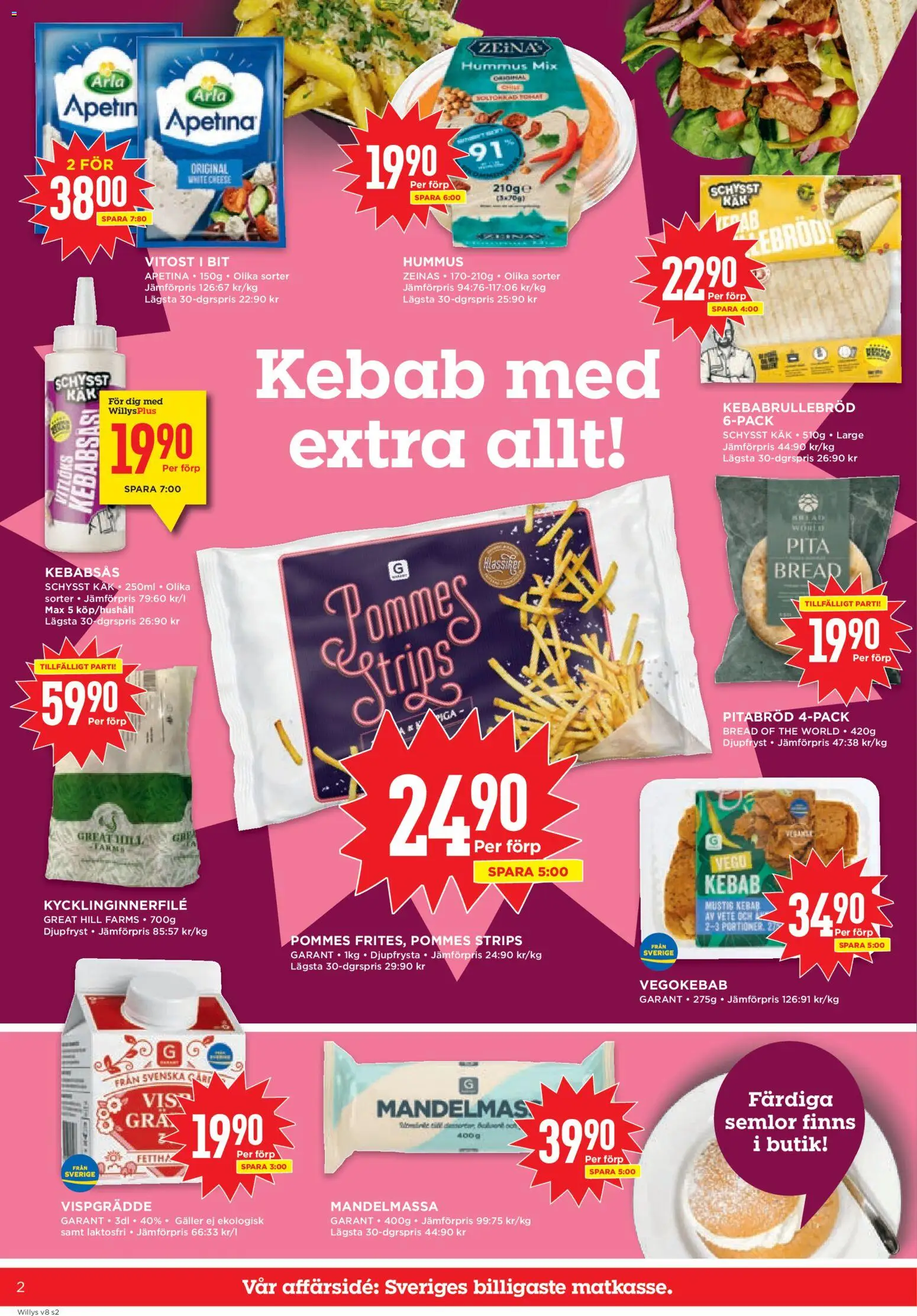 Willys reklamblad aktuell från 16.02.2026 | Sida: 2 | Produkter: Galler, Pitabröd, Kebabsås, Vispgrädde