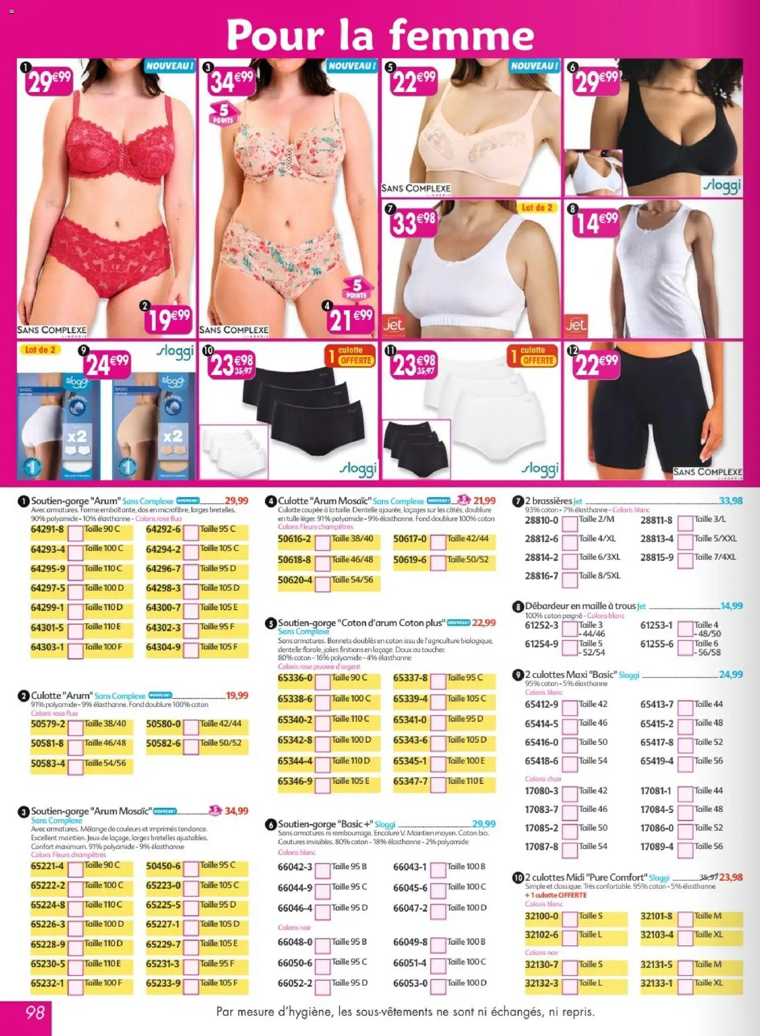 {H1} | Page: 98 | Produits: Peigne, Coton, Jeux, Culotte