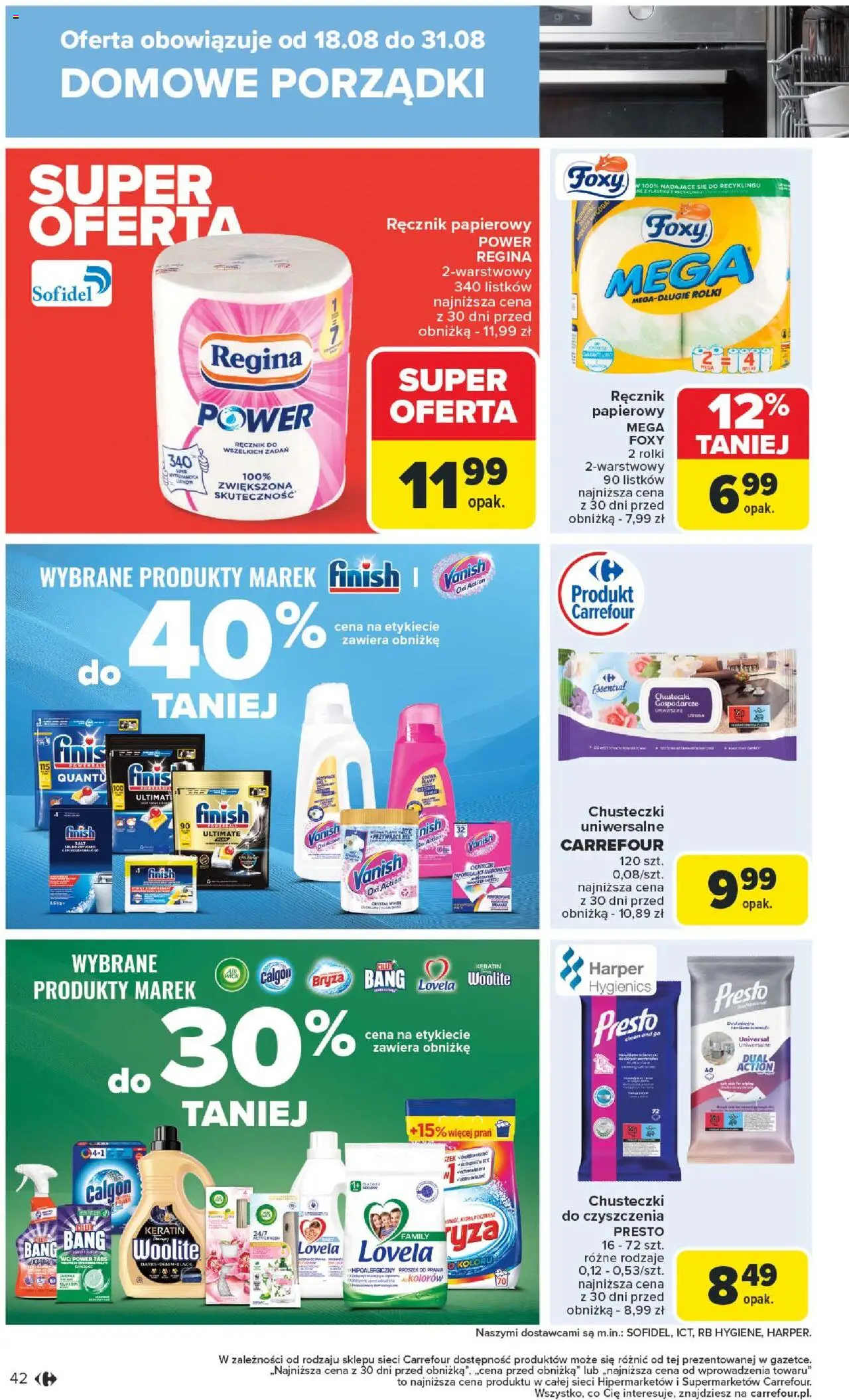 Carrefour Gazetka od 18.08.2025 | Strona: 44 | Produkty: Calgon, Finish, Lovela, Ręcznik papierowy