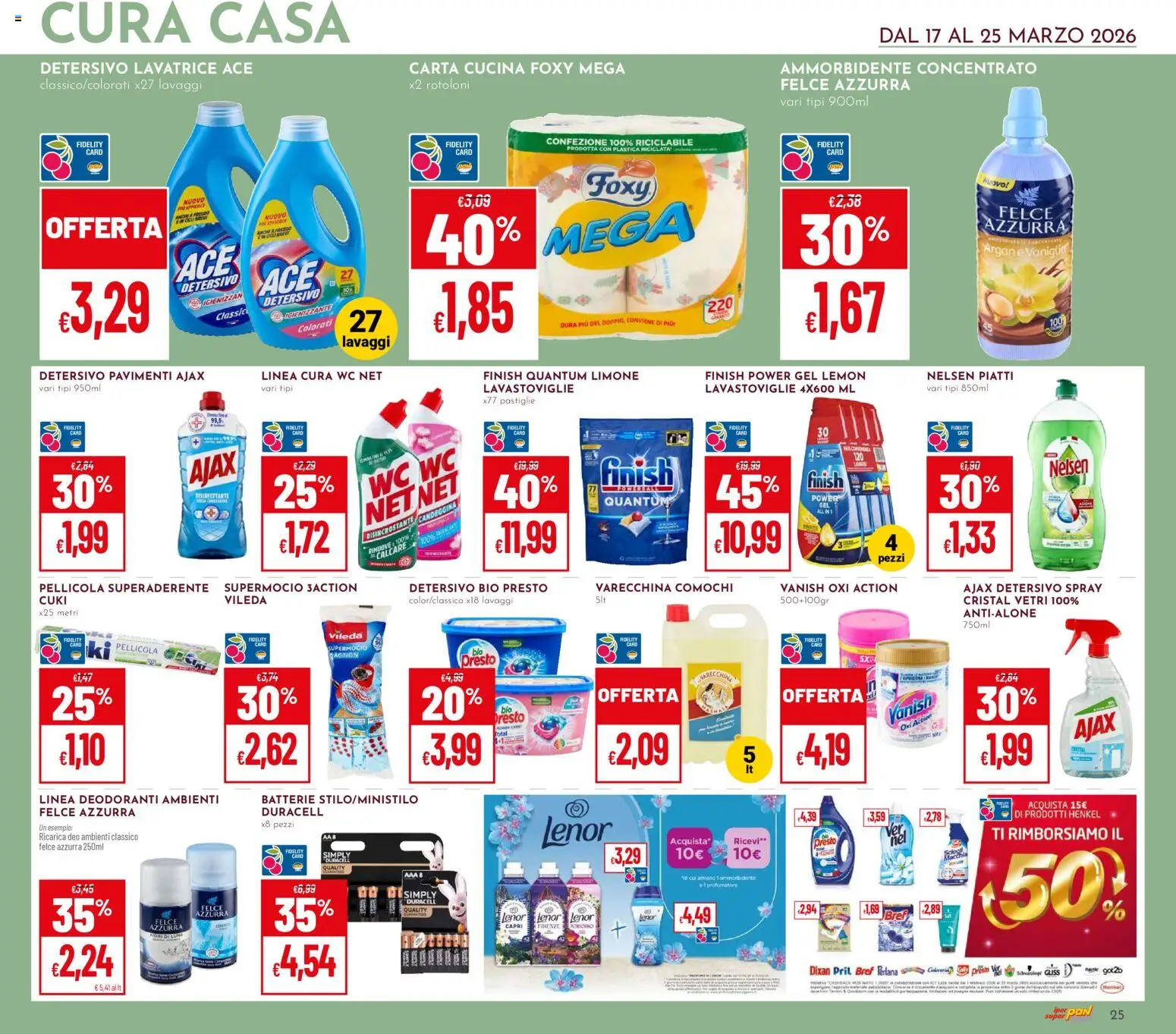 Volantino Pan del 17.03.2026 | Pagina: 25 | Prodotti: Ammorbidente, Candeggina, Lavatrice, WC