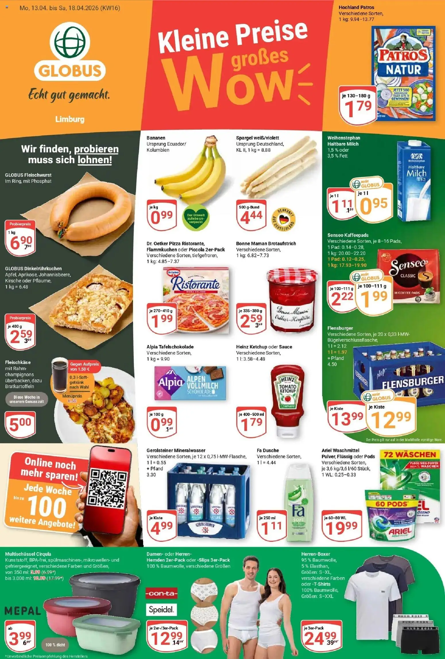 Globus Prospekt Limburg	 – gültig ab 12.04.2026 | Seite: 1 | Produkte: Senseo, Milch, Dusche, Mineralwasser