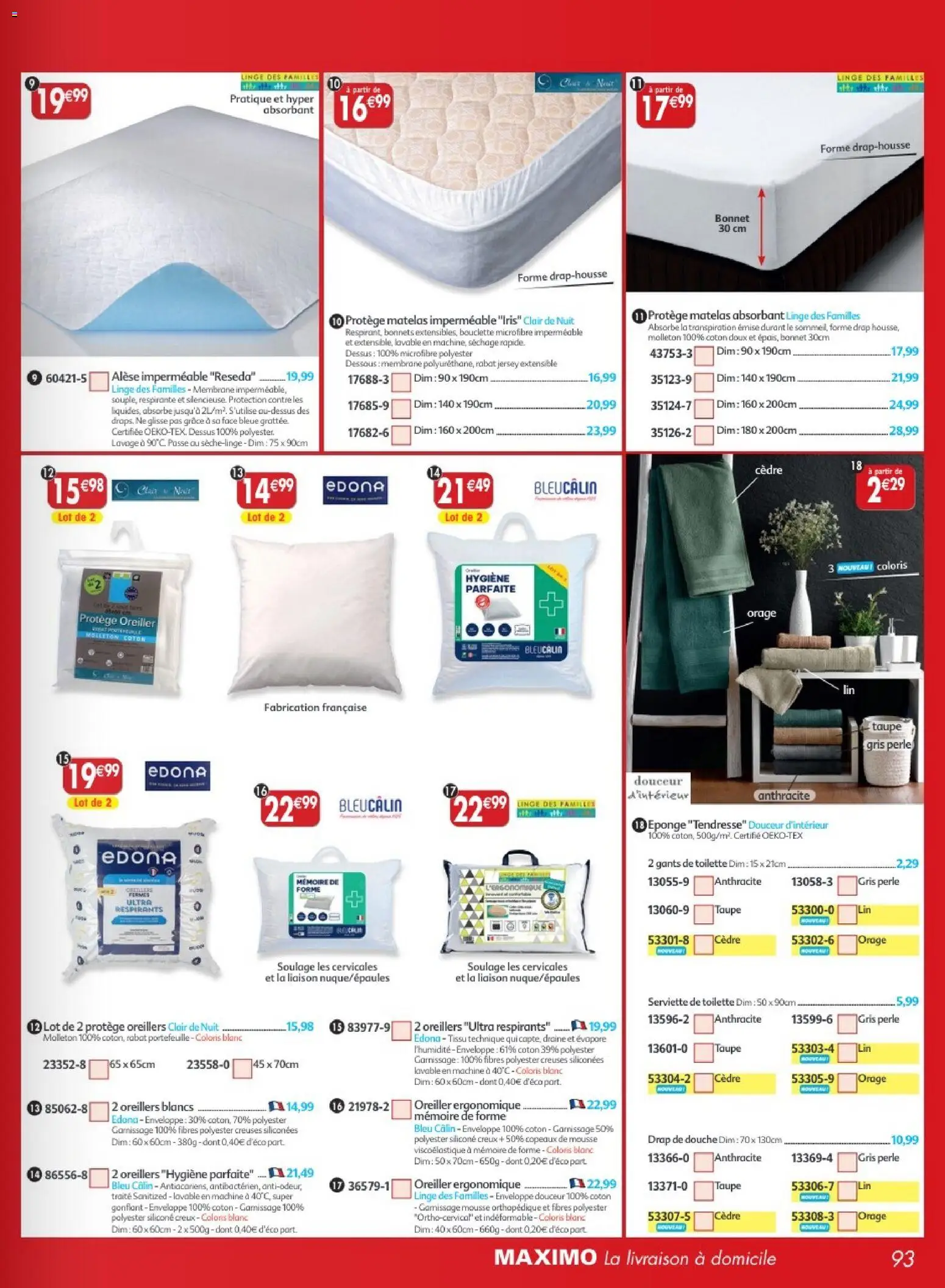 {H1} | Page: 93 | Produits: Portefeuille, Matelas, Oreiller, Douche