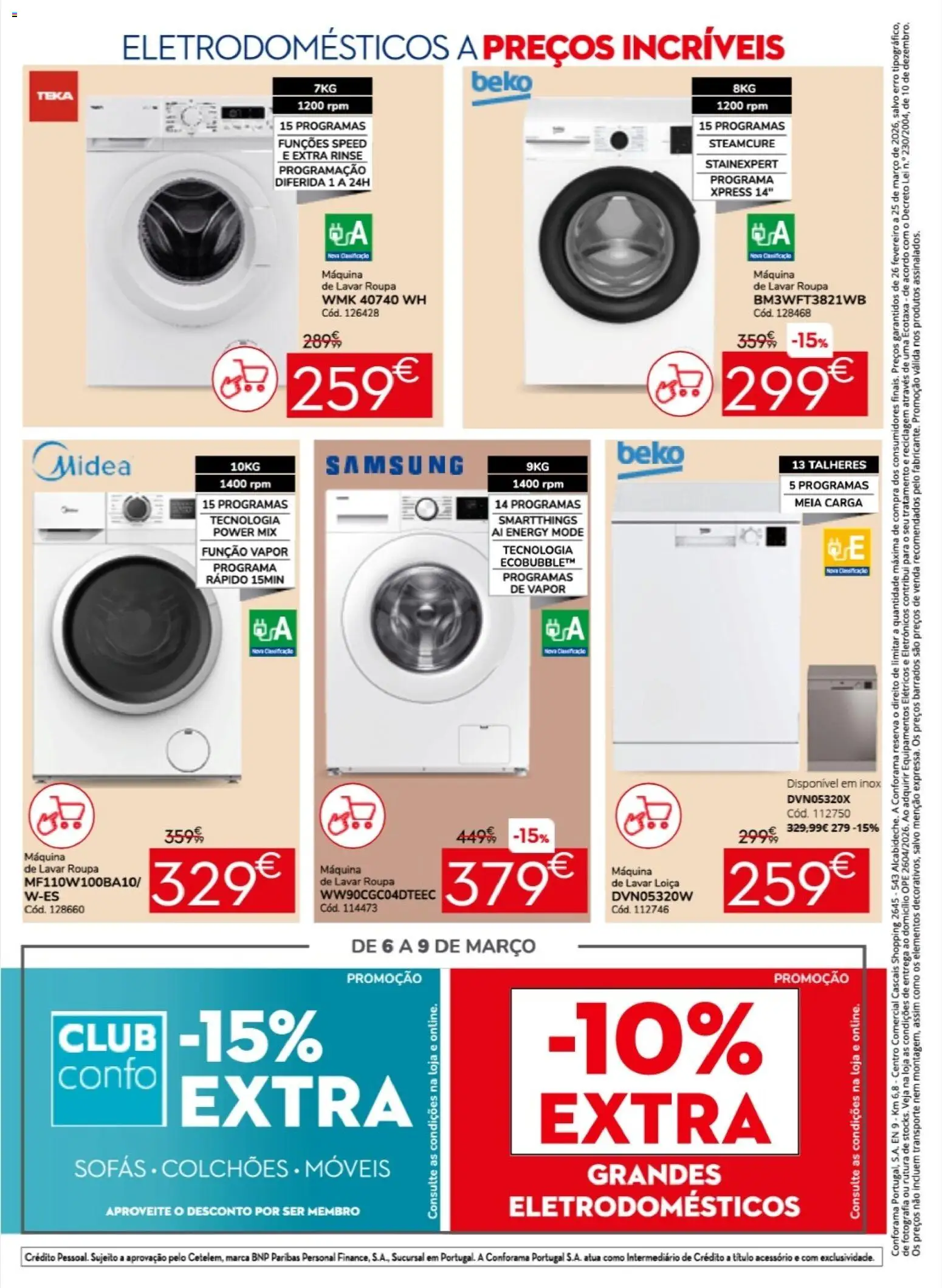 Conforama folheto │ válido de 26.02.2026 | Página: 16 | Produtos: Máquina de lavar, Talheres, Sofás, Colchões