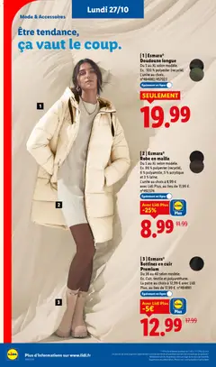 LIDL - Prévisualisation de Esmara® Robe en maille, Du S au XL selon modèle. Ex. 86% polyester (recyclé), 6% polyamide, 5% acrylique et 3% laine. L'unité au choix à 8,99 € avec Lidl Plus, au lieu de 11,99 €. valide à partir de 27.10.2025 | Page: 2
