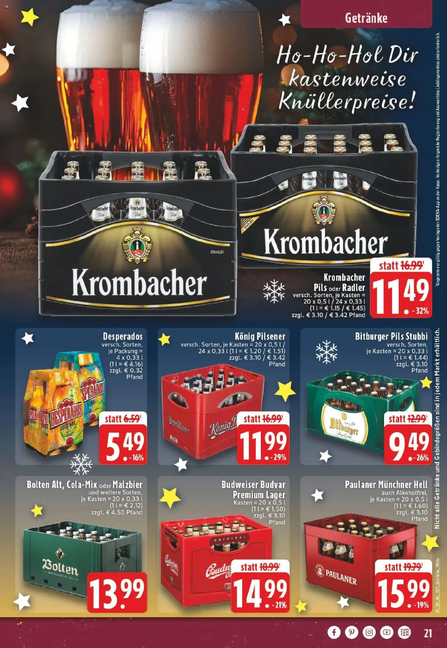 Edeka prospekt Castrop-Rauxel	 – gültig ab 15.12.2025 | Seite: 21 | Produkte: Konig pilsener, Pils, Krombacher, Paulaner