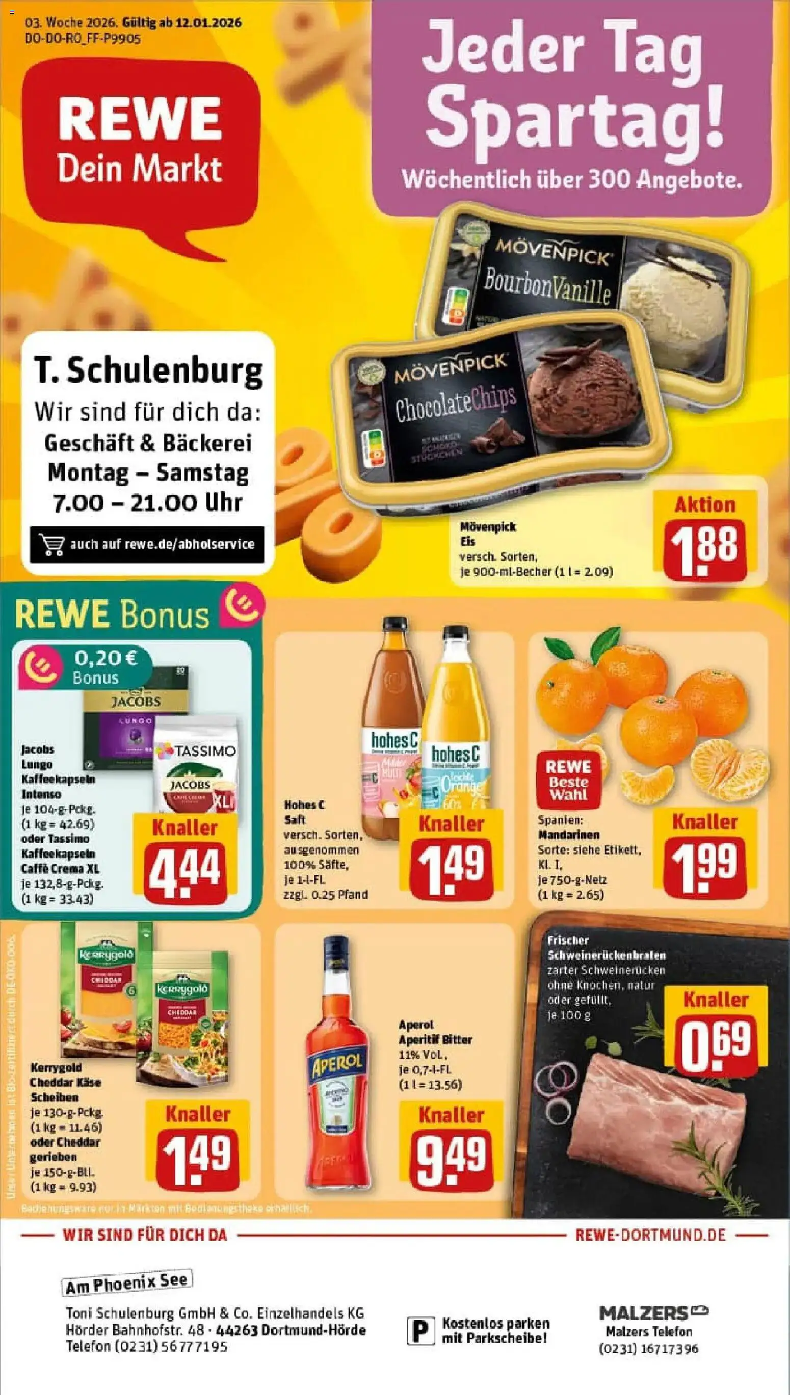 Rewe prospekt Dortmund	 – gültig ab 11.01.2026 | Seite: 1 | Produkte: Käse, Movenpick eis, Tassimo, Telefon