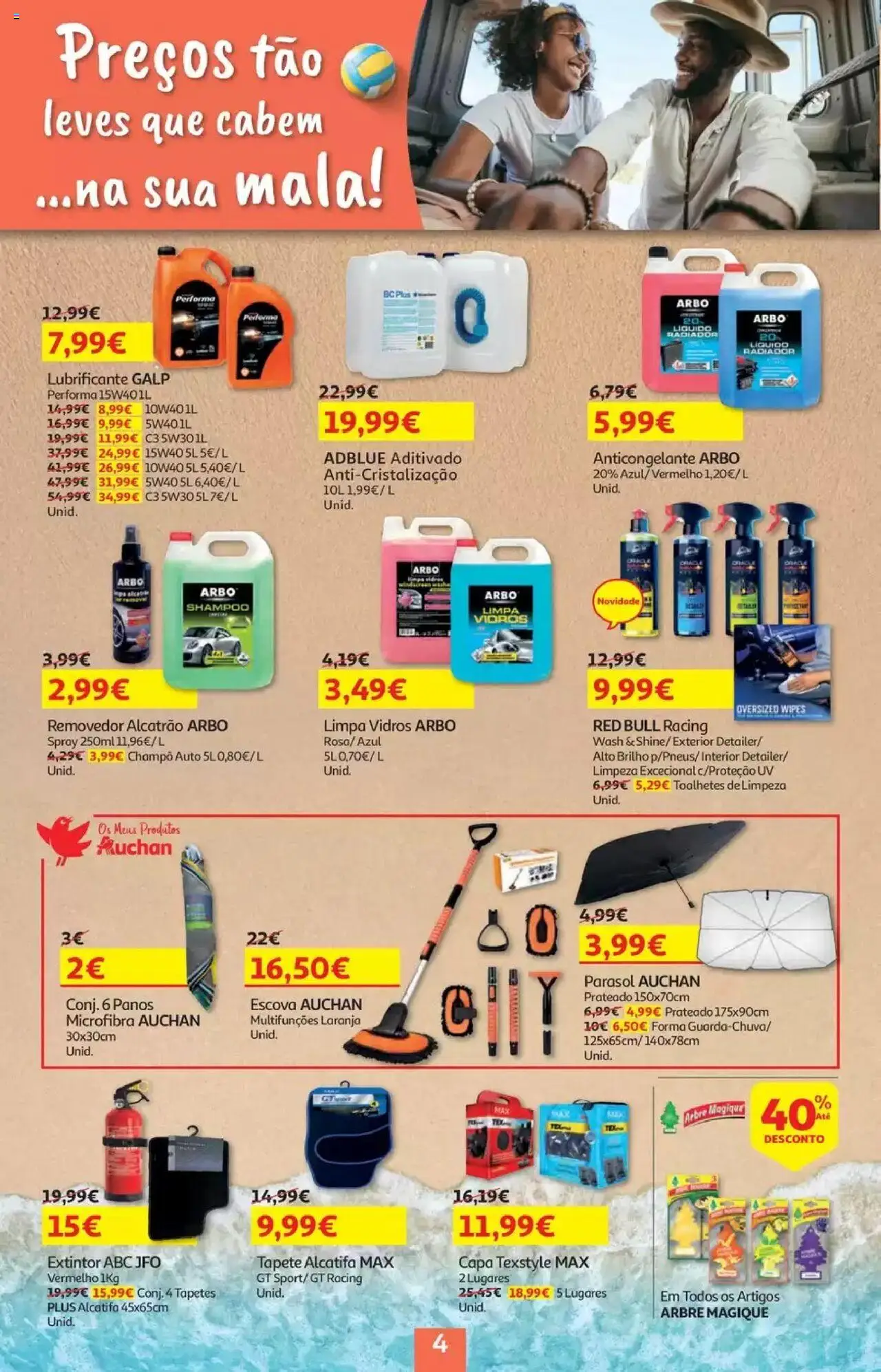 Auchan - Folheto Viagem e Praia │ válido de 02.06.2025 | Página: 4 | Produtos: Shampoo, Limpa vidros, Radiador, Tapete