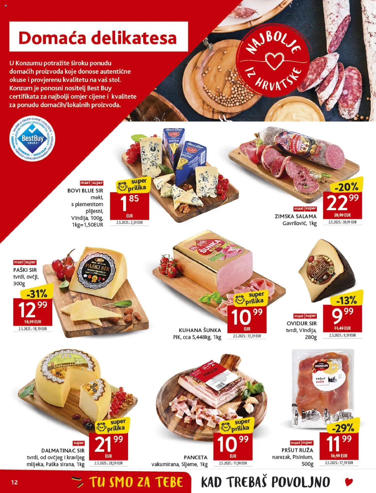 Konzum katalog | vrijedi od 29.10.2025 | Stranica: 12 | Proizvodi: Vindija, Šunka, Pršut, Panceta