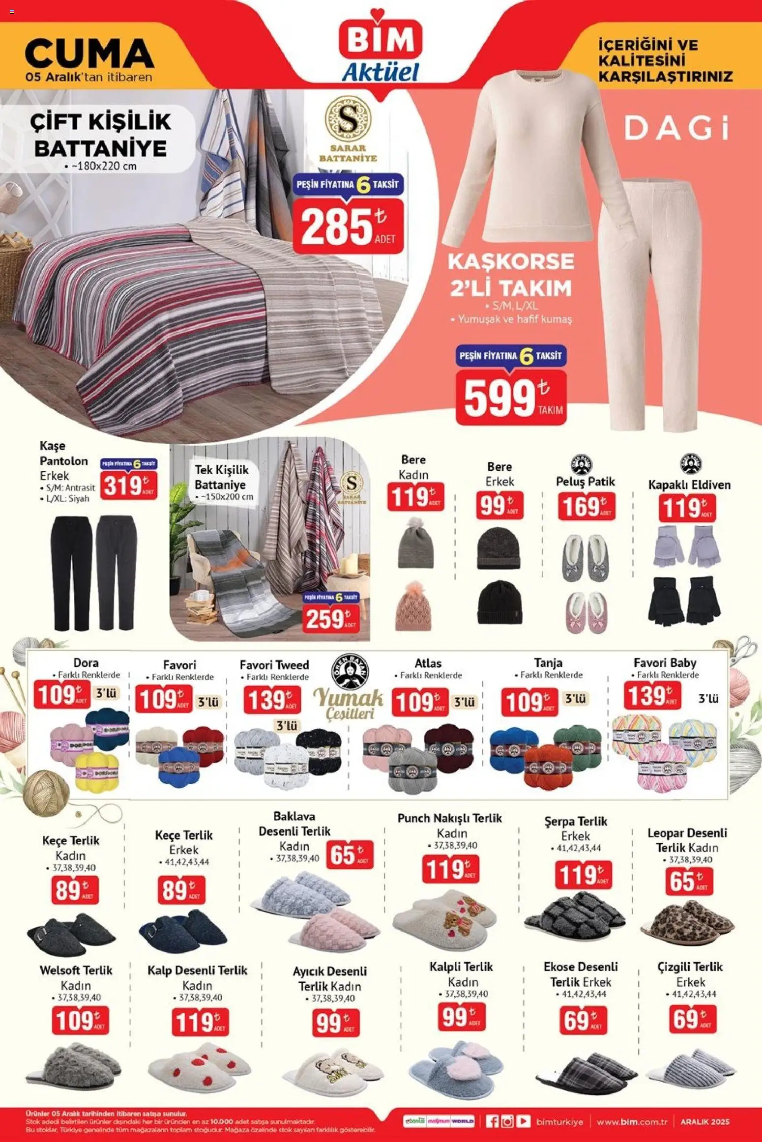 BİM Katalog Cuma - 05.12.2025 tarihinden itibaren geçerlidir | Sayfa: 3 | Ürünler: Kaşe, Pantolon, Terlik, Eldiven