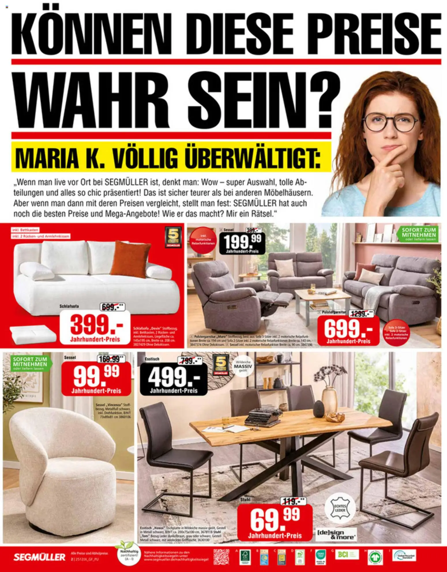 Segmüller Wie Geschenkt – gültig ab 29.11.2025 | Seite: 2 | Produkte: Schlafsofa, Esstisch, Sessel