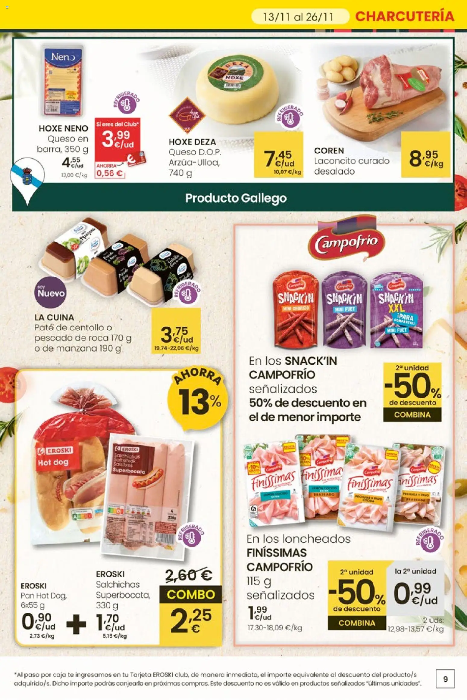 Eroski - Adelántate a la Navidad │ válido desde el 13.11.2025 | Página: 9 | Productos: Queso, Pan, Paté, Caja