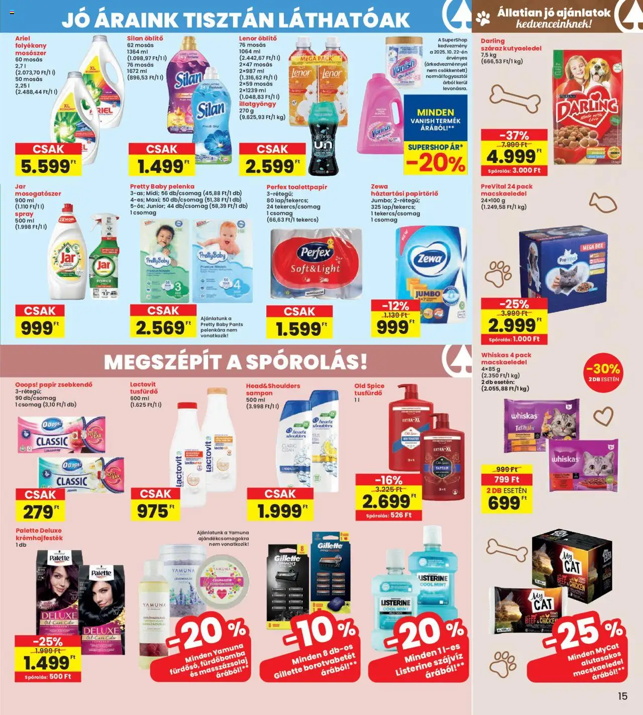 Interspar akciós ujság - amely érvényes a következő dátumtól: 24.10.2025 | Oldal: 15 | Termékek: Kutyaeledel, Masszázsolaj, Pelenka, Öblítő