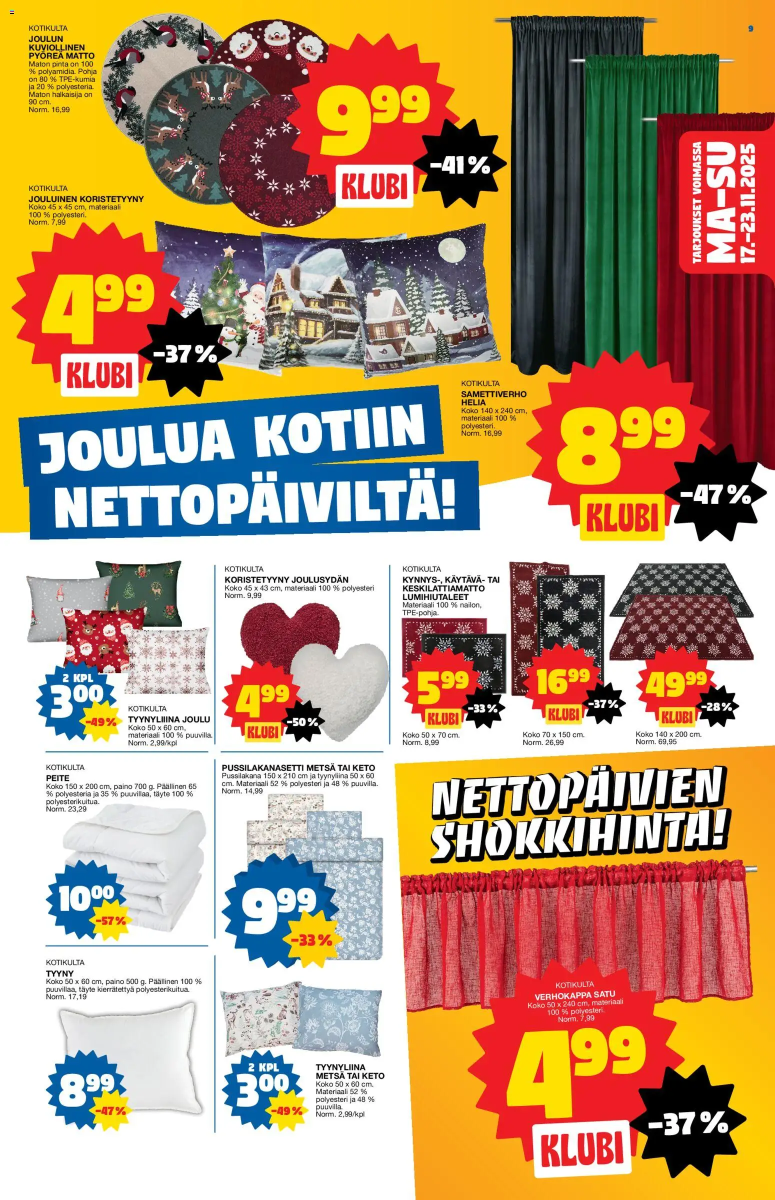 Tokmanni - Black Friday – voimassa 17.11.2025 alkaen | Sivu: 9 | Tuotteet: Pussilakanasetti, Tyyny, Matto, Koristetyyny