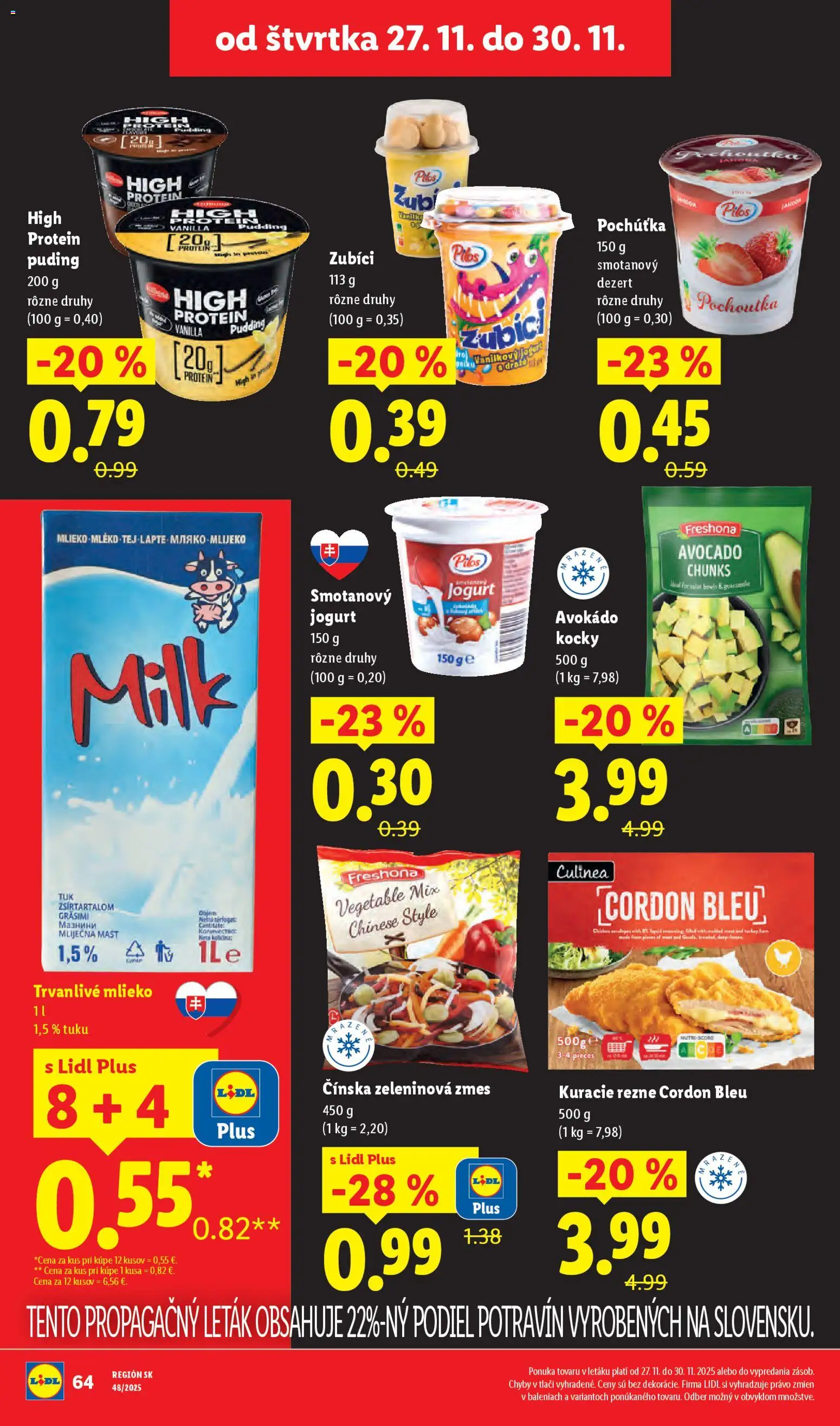 Nové Lidl akcie – leták je platný od 27.11.2025 | Strana: 18 | Produkty: Mlieko, Puding, Kuracie rezne, Trvanlivé mlieko