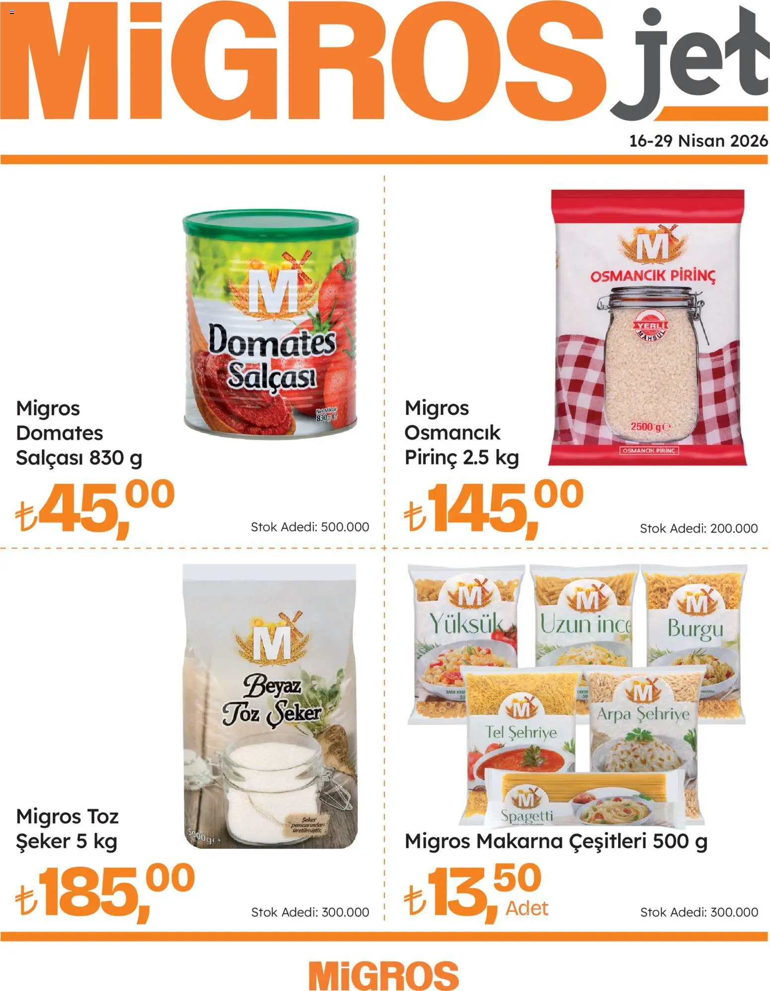 Migros Katalog - Migros Jet Dijital - 16.04.2026 tarihinden itibaren geçerlidir | Sayfa: 1 | Ürünler: Domates, Pirinç, Makarna, Toz şeker