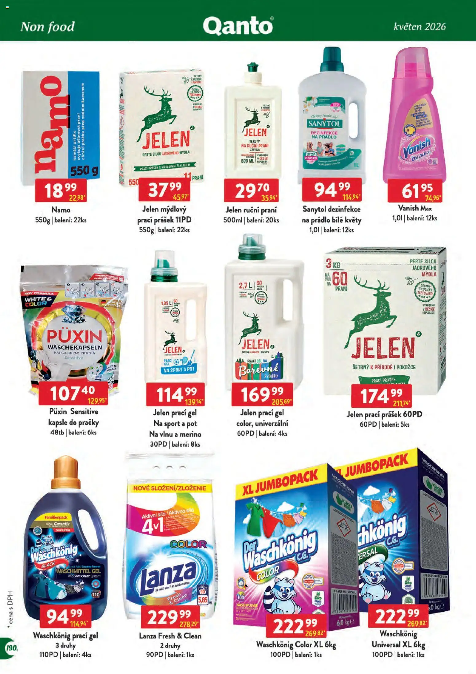 Astur & Qanto leták - Velkoobchod 05/2026 od 01.05.2026 | Strana: 190 | Produkty: Dezinfekce na prádlo, Jelen, Pračky, Prací Prášek