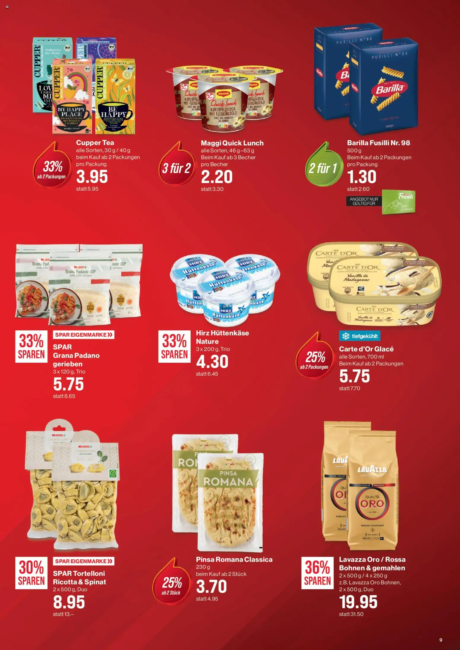 SPAR Aktionen – gültig ab 29.01.2026 | Seite: 9 | Produkte: Barilla, Glace, Hüttenkäse