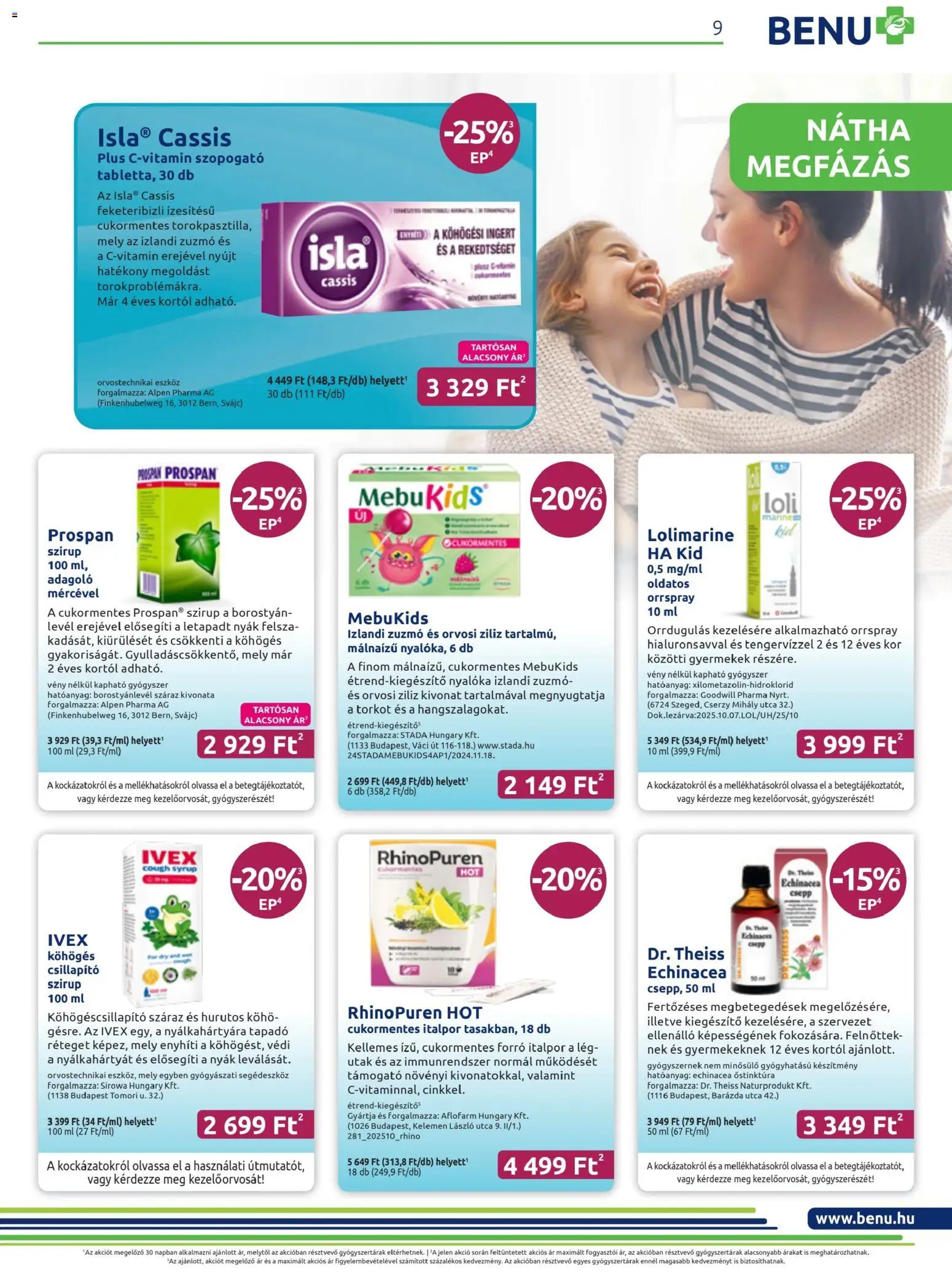 BENU Gyógyszertárak akciós ujság - amely érvényes a következő dátumtól: 01.11.2025 | Oldal: 9 | Termékek: Nyalóka, Italpor