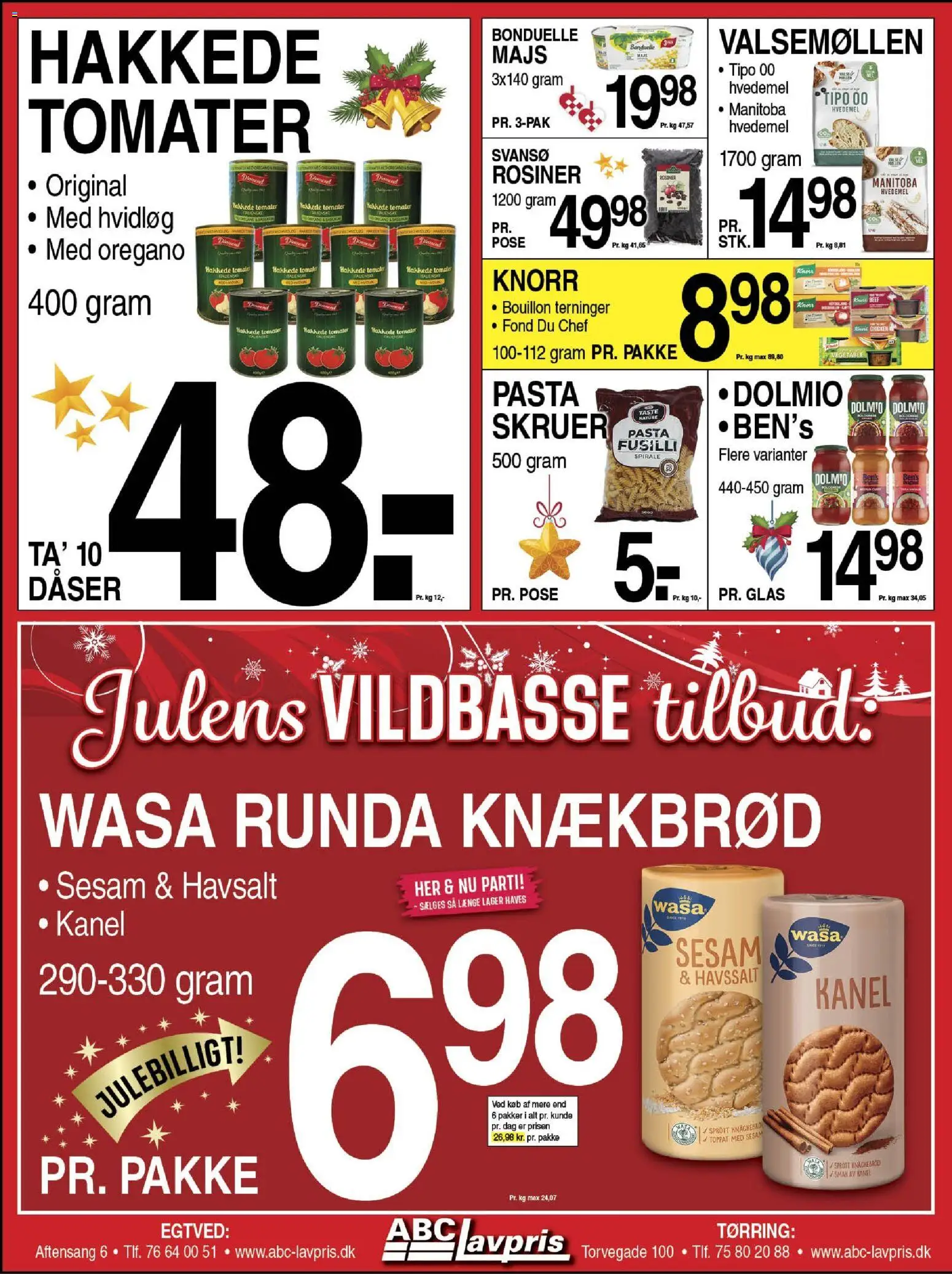 Abc Lavpris tilbudsavis – gyldig fra 03.12.2025 | Side: 6 | Produkter: Tomater, Pasta, Hakkede tomater, Knækbrød