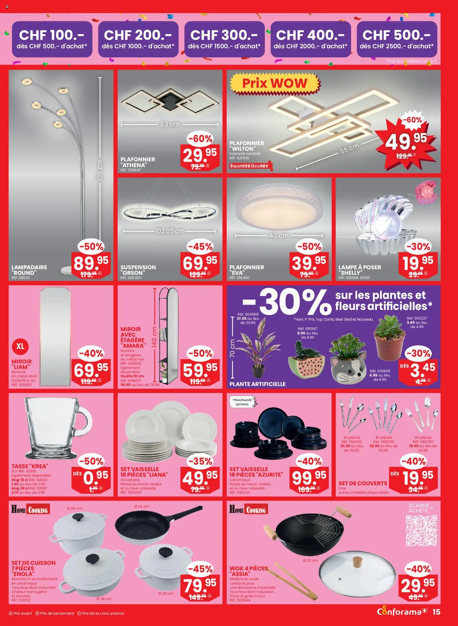 Conforama Aktionen FR – gültig ab 25.02.2026 | Seite: 15 | Produkte: Lampe, Wok, Top